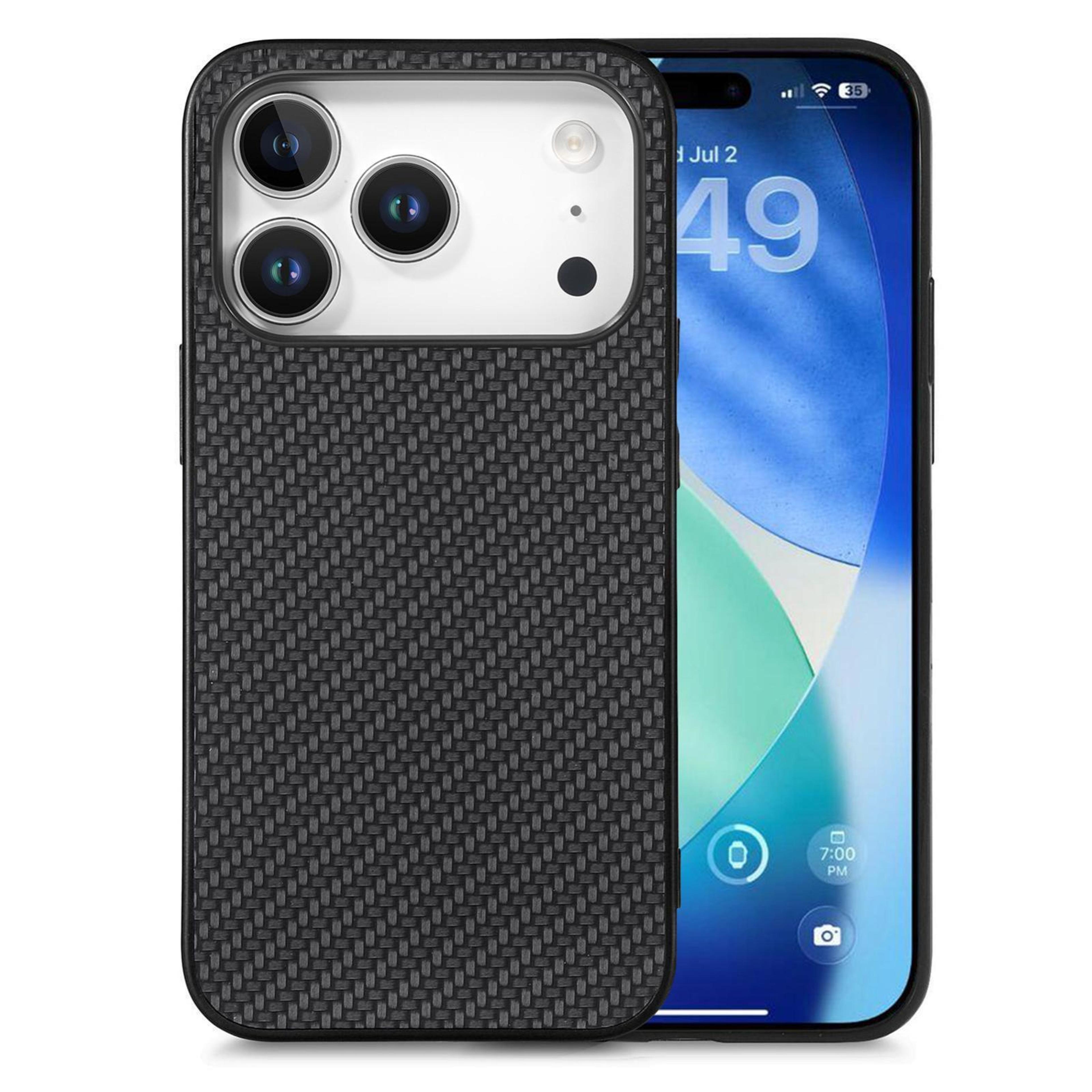 iphone 18 pro carbon fiber texture leather case with soft silicone frame