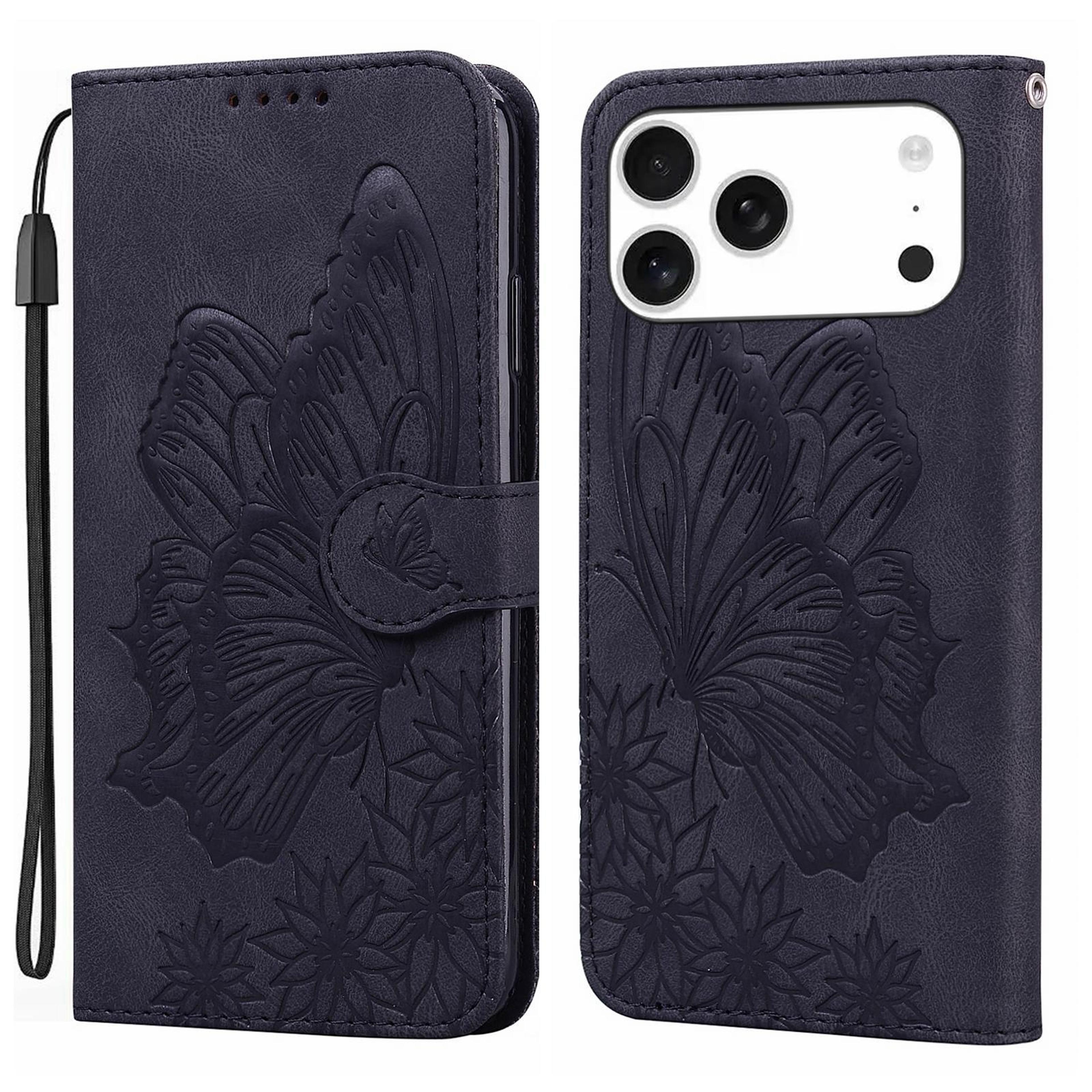 iphone 18 pro butterfly embossed leather wallet case with flip stand