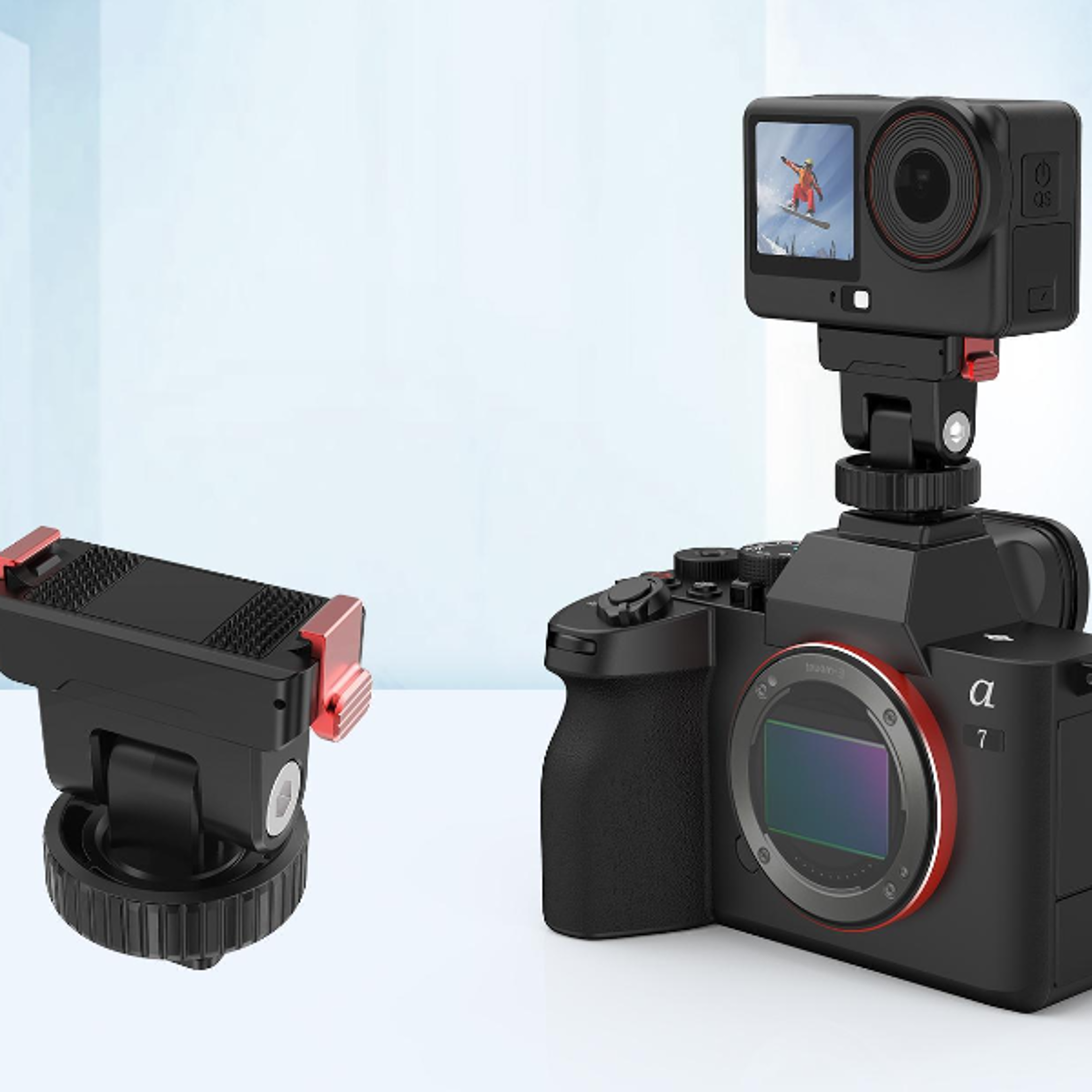 puluz quick release camera mount for dji osmo action 6 with magnetic lock & cold shoe adapter
