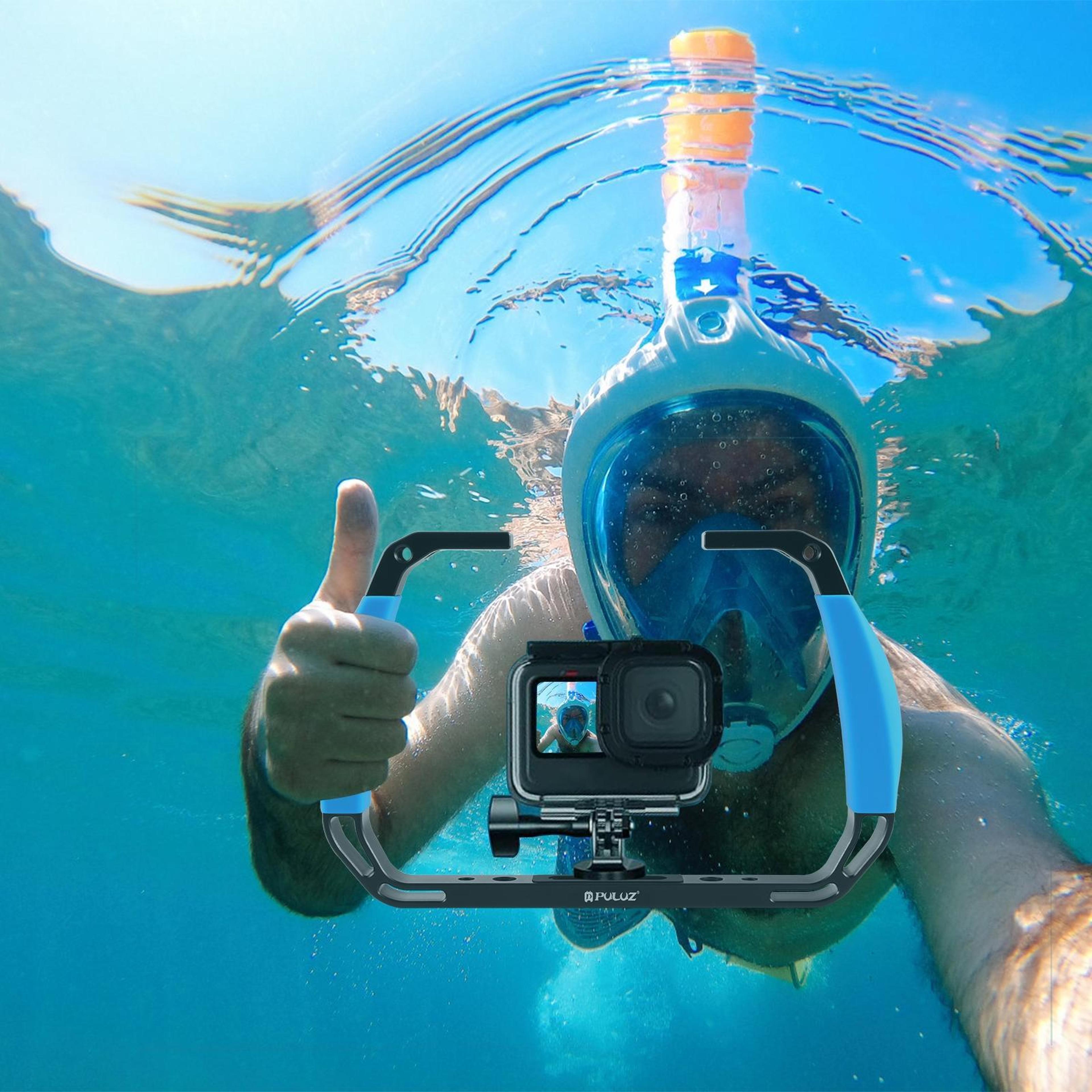 puluz dual handle underwater diving rig aluminum alloy camera stabilizer for gopro dji insta360 diving grip