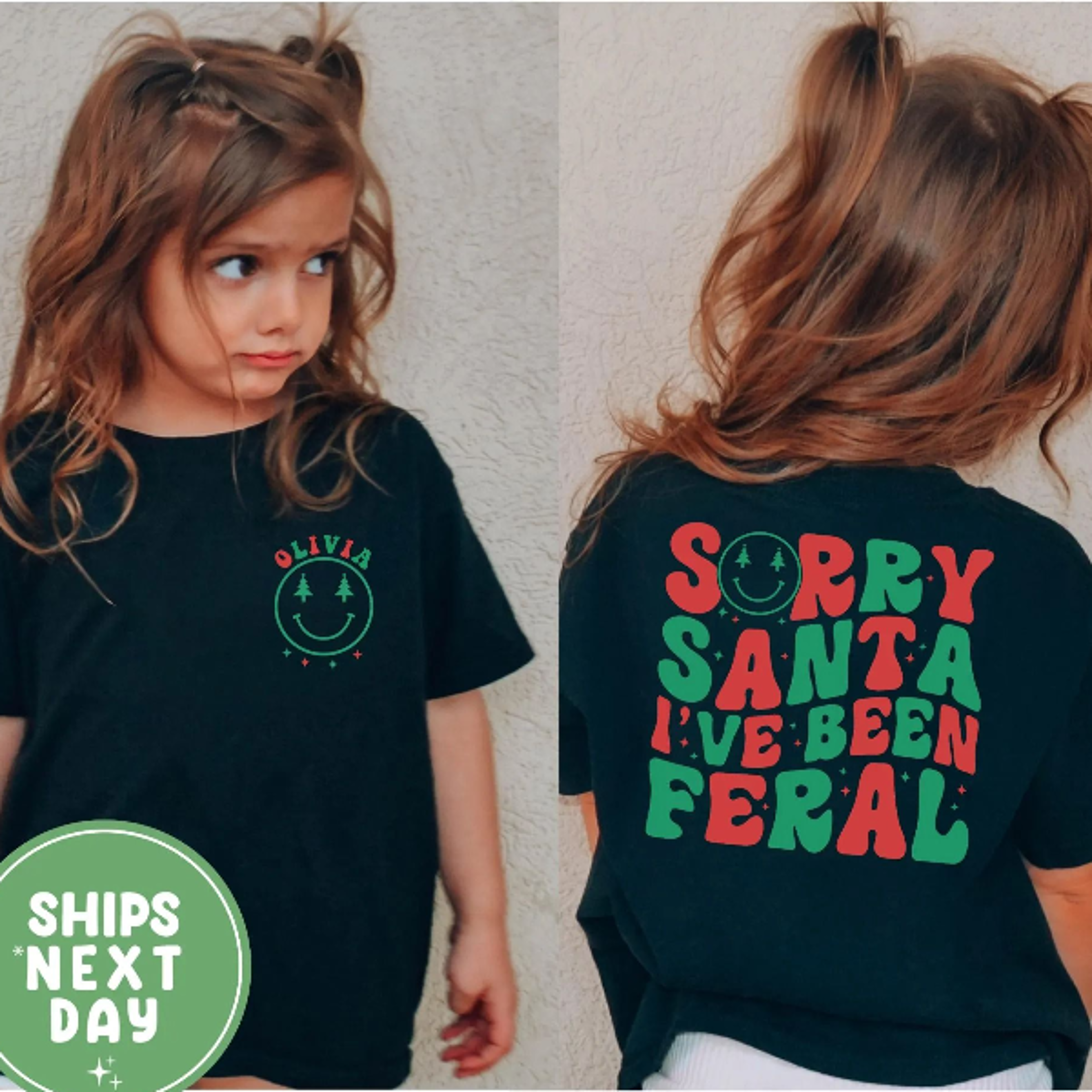 sorry santa i've been feral shirt, funny kids christmas shirt, feral christmas tee, cute holiday shirt for kids