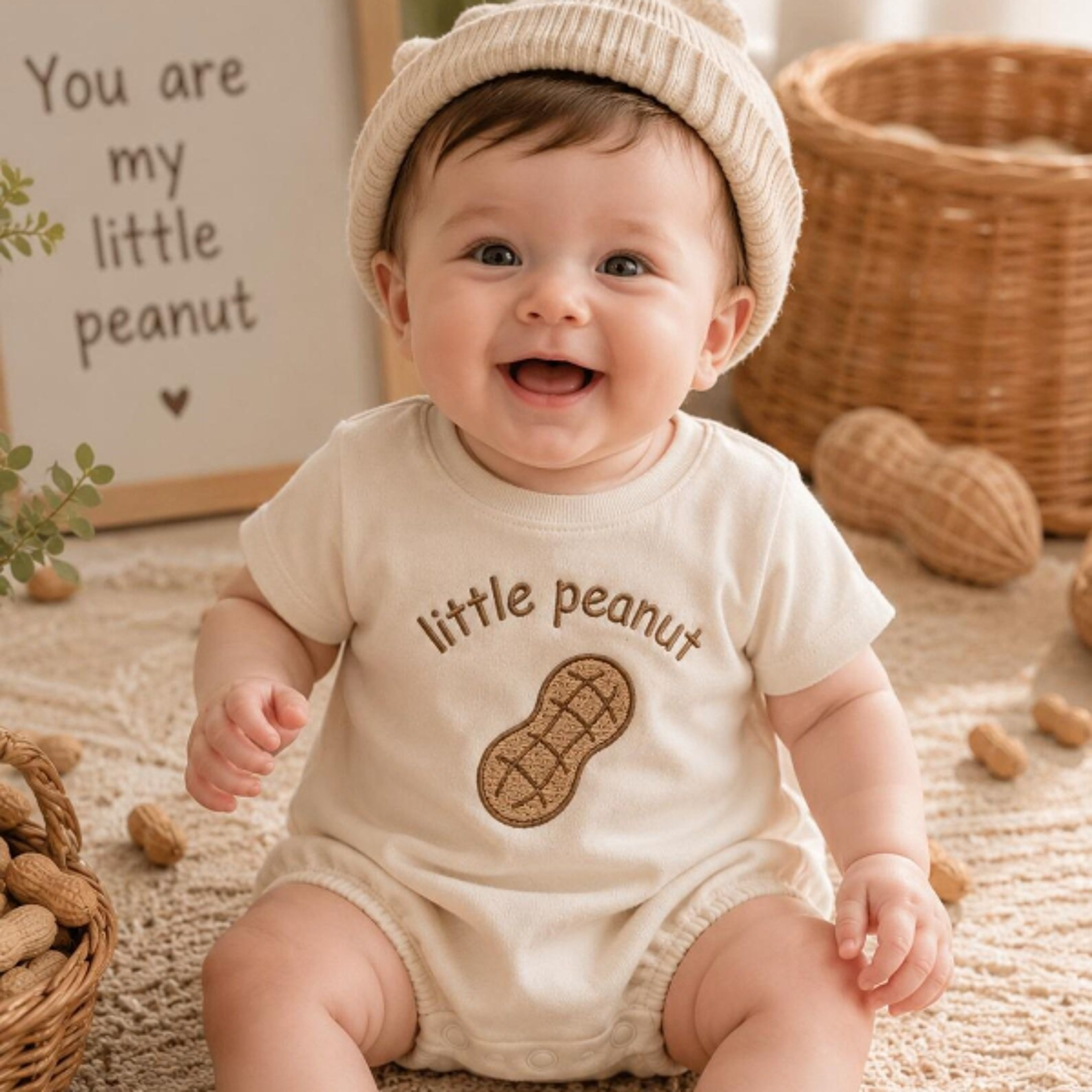 little peanut embroidered baby bodysuit, neutral baby onesie, baby shower gift, newborn romper, gender neutral baby