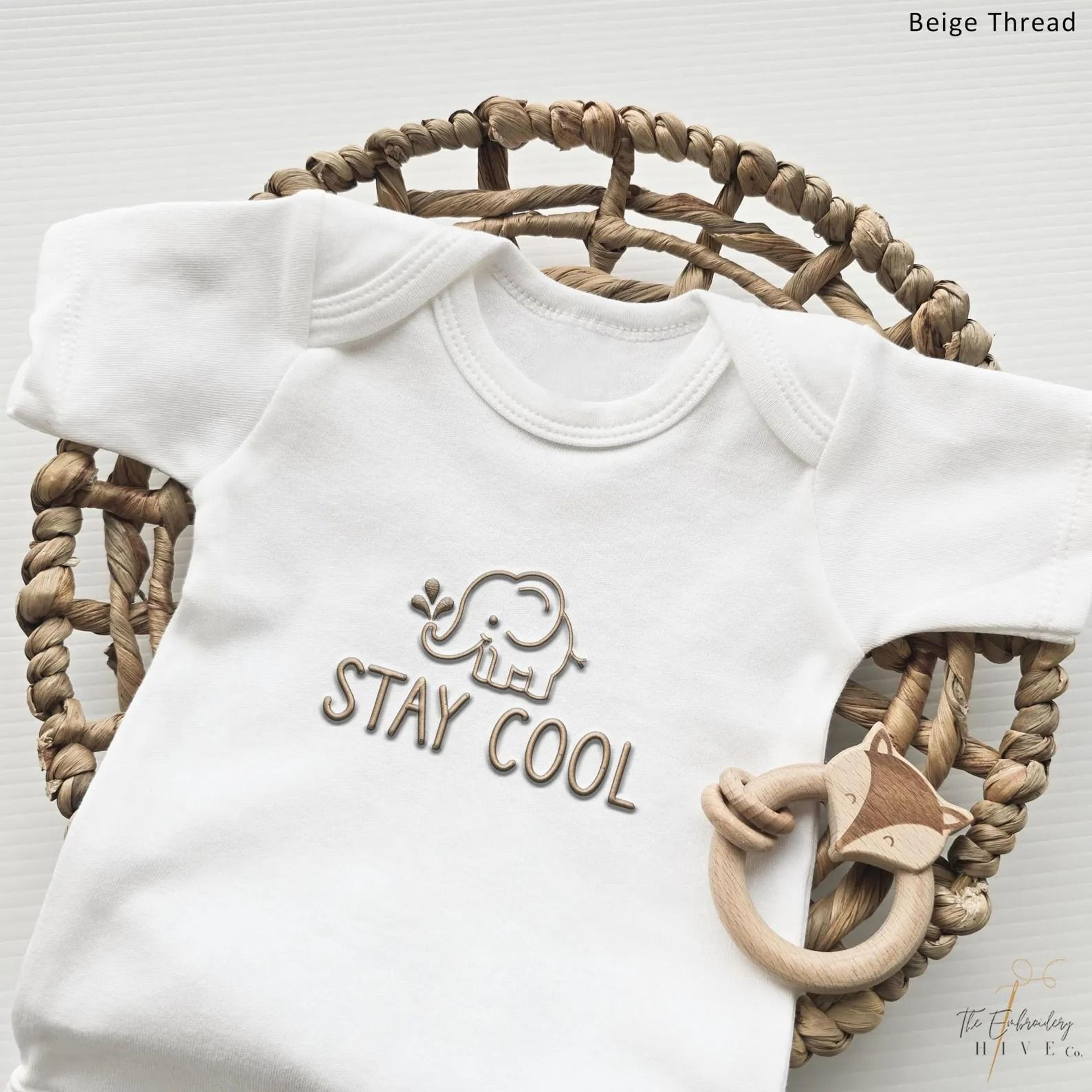 stay cool elephant embroidery short sleeves romper, baby summer outfit, cute elephant bodysuit, infant gift