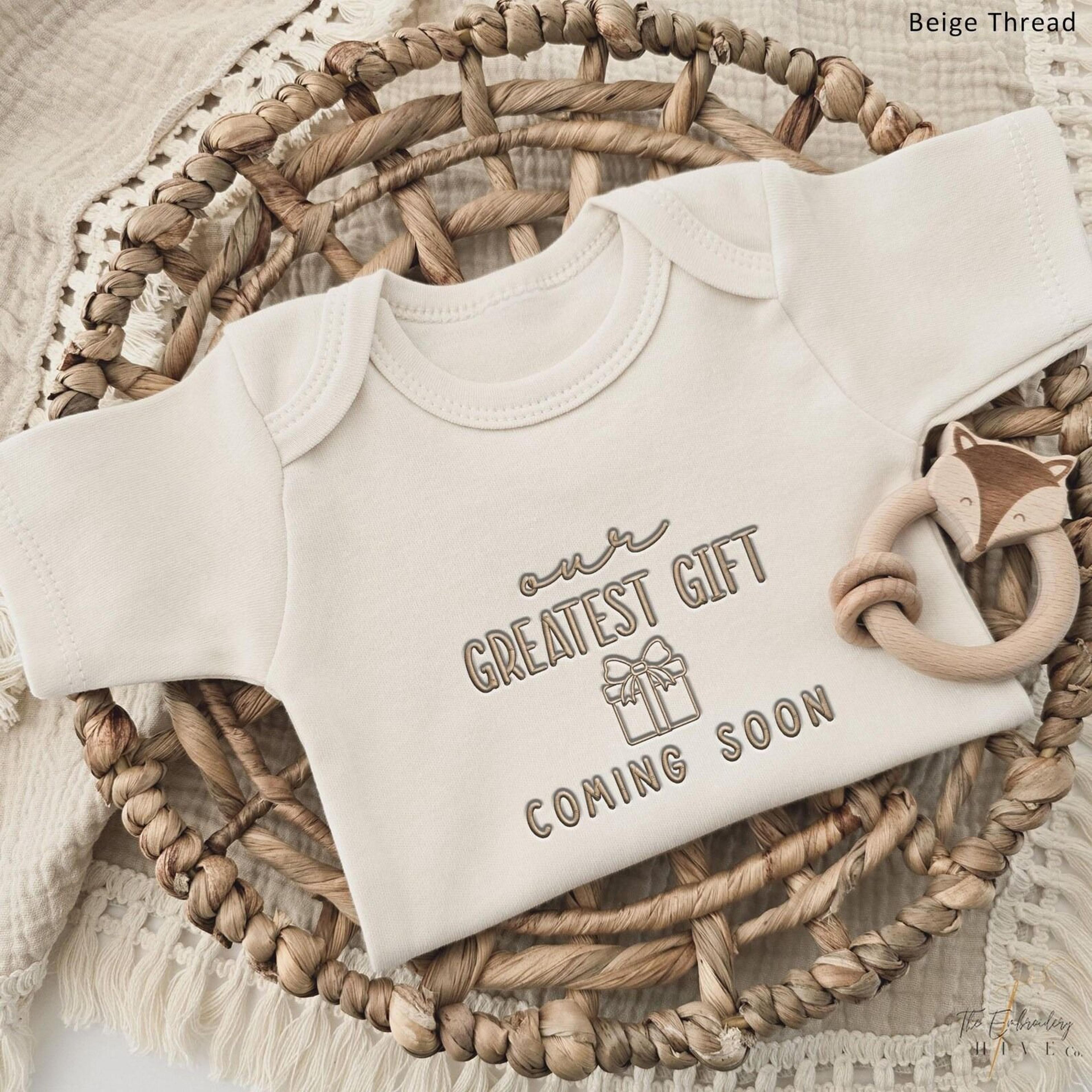 our greatest gift coming soon embroidery short sleeves romper, pregnancy announcement baby bodysuit gift