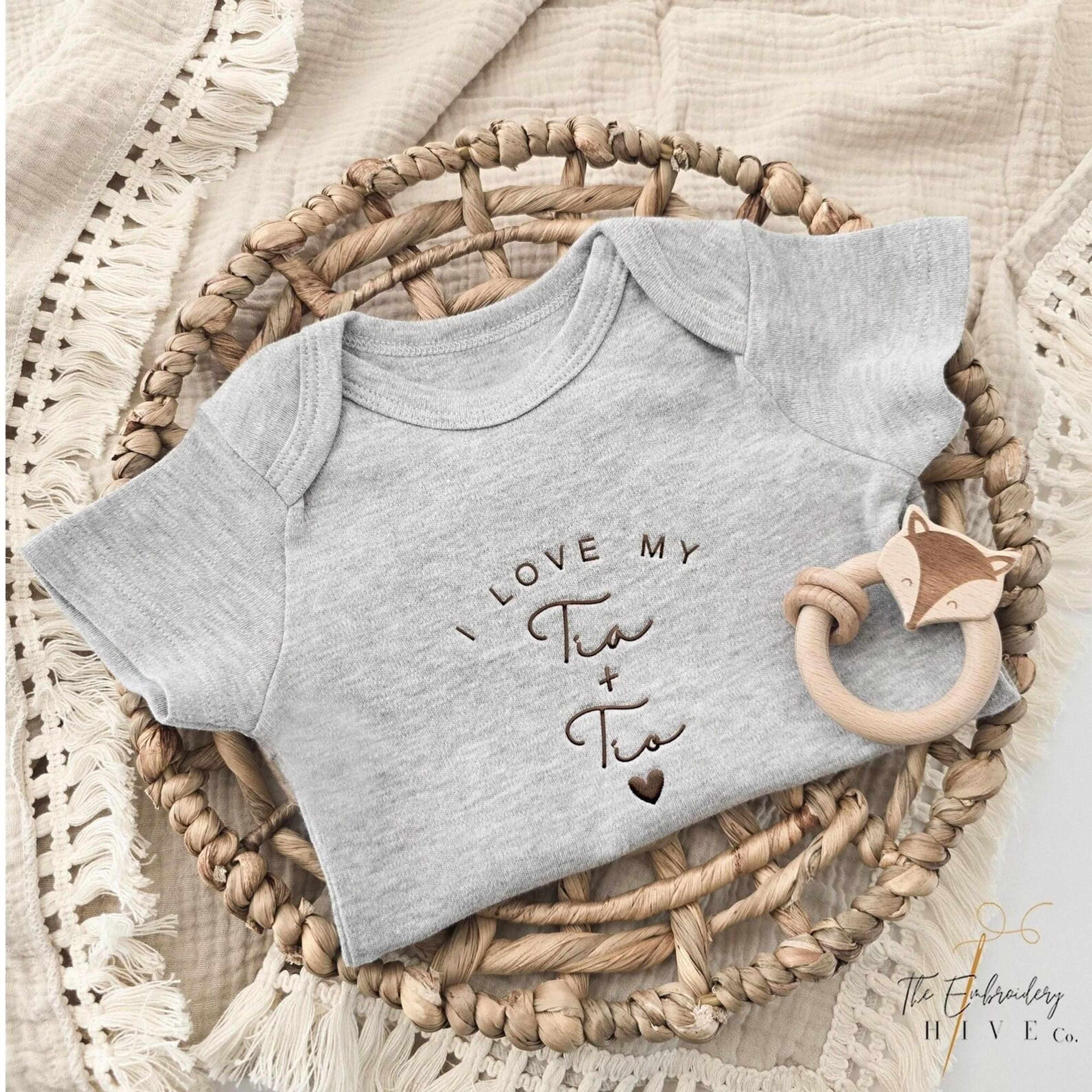 i love my tia and tio embroidery short sleeves romper, baby aunt uncle gift, hispanic baby shower bodysuit