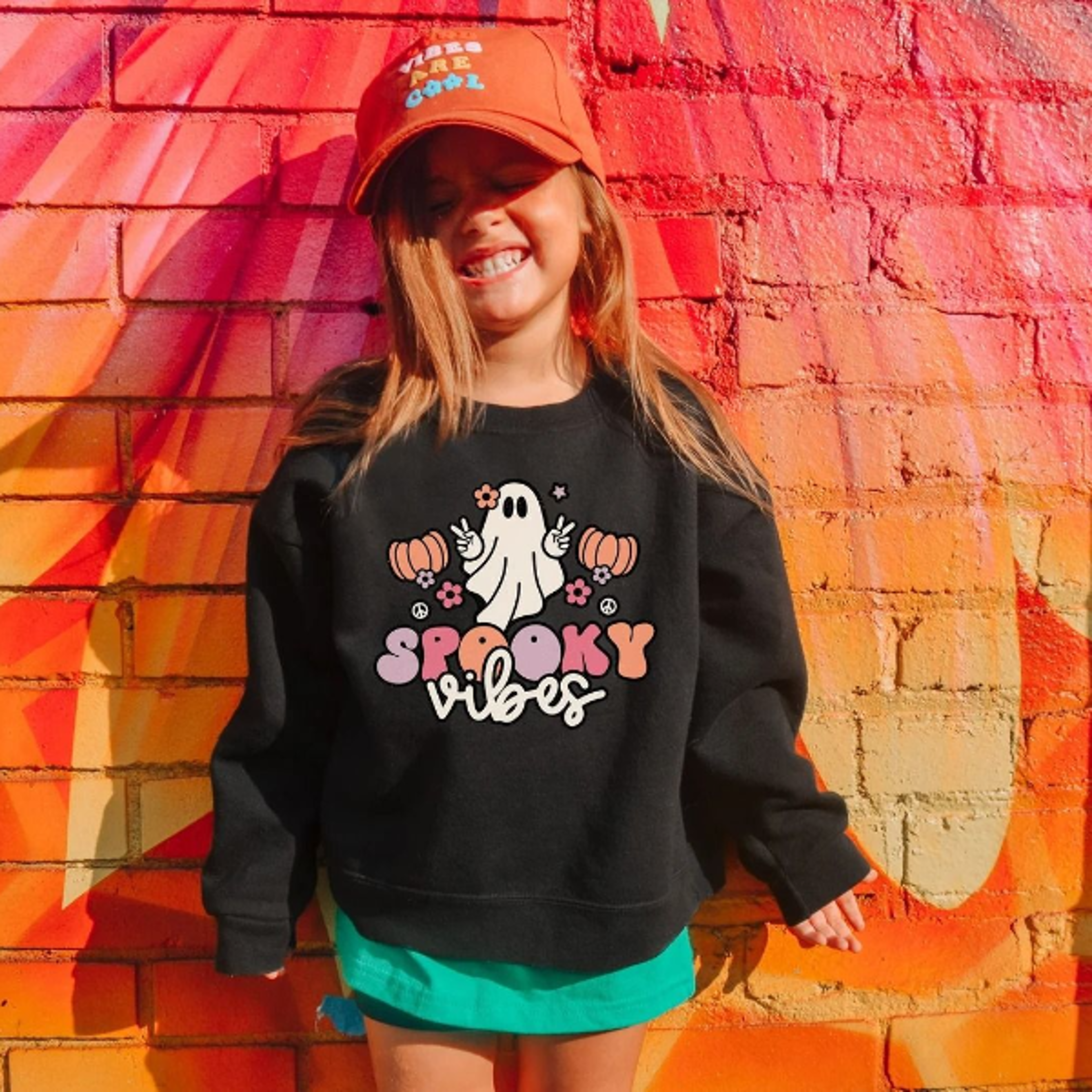 spooky vibes halloween sweatshirt, cute ghost kids sweatshirt, retro halloween crewneck, pumpkin ghost shirt, toddler ha