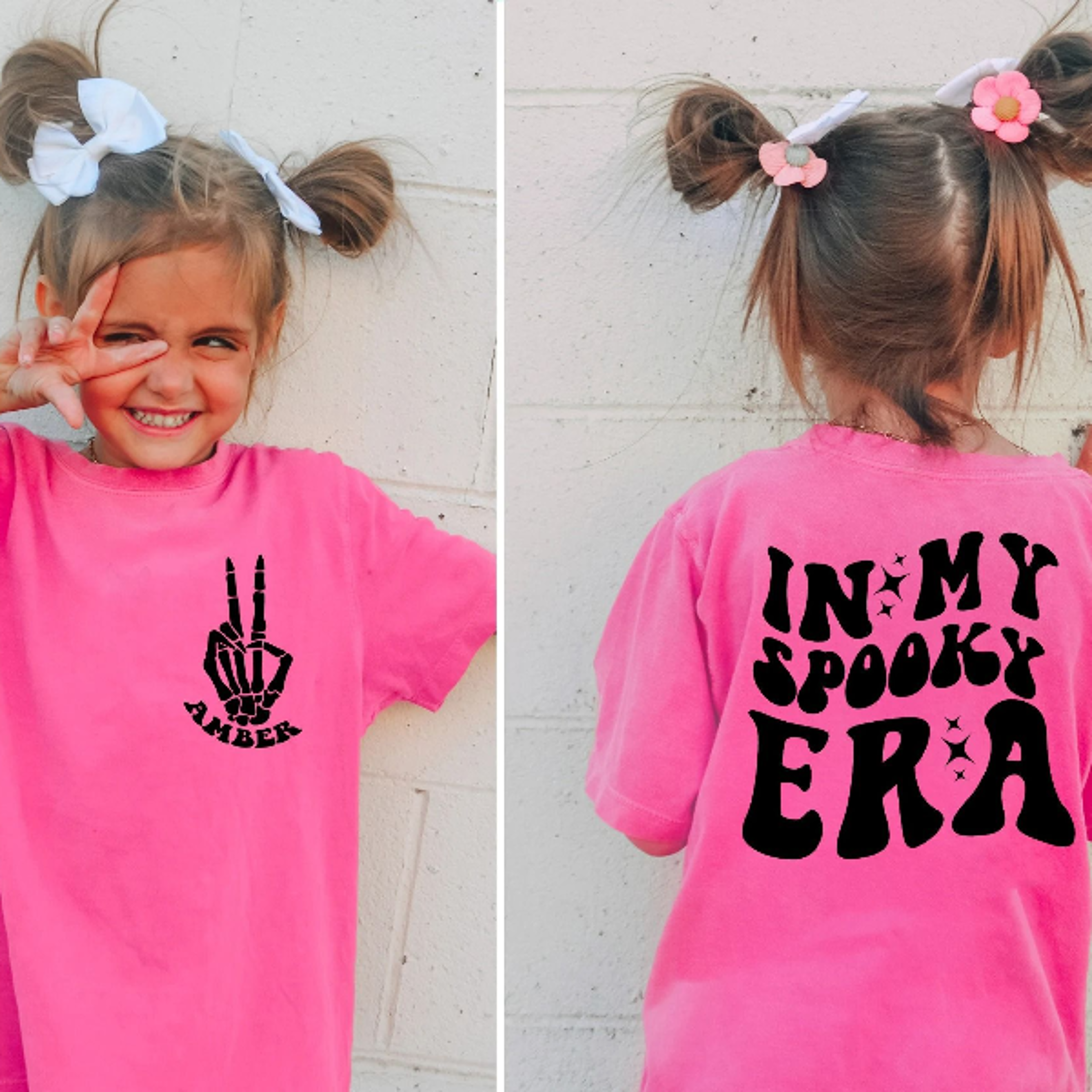 in my spooky era shirt, girls halloween pocket tee, skeleton peace sign shirt, trendy halloween kids shirt, swiftie insp