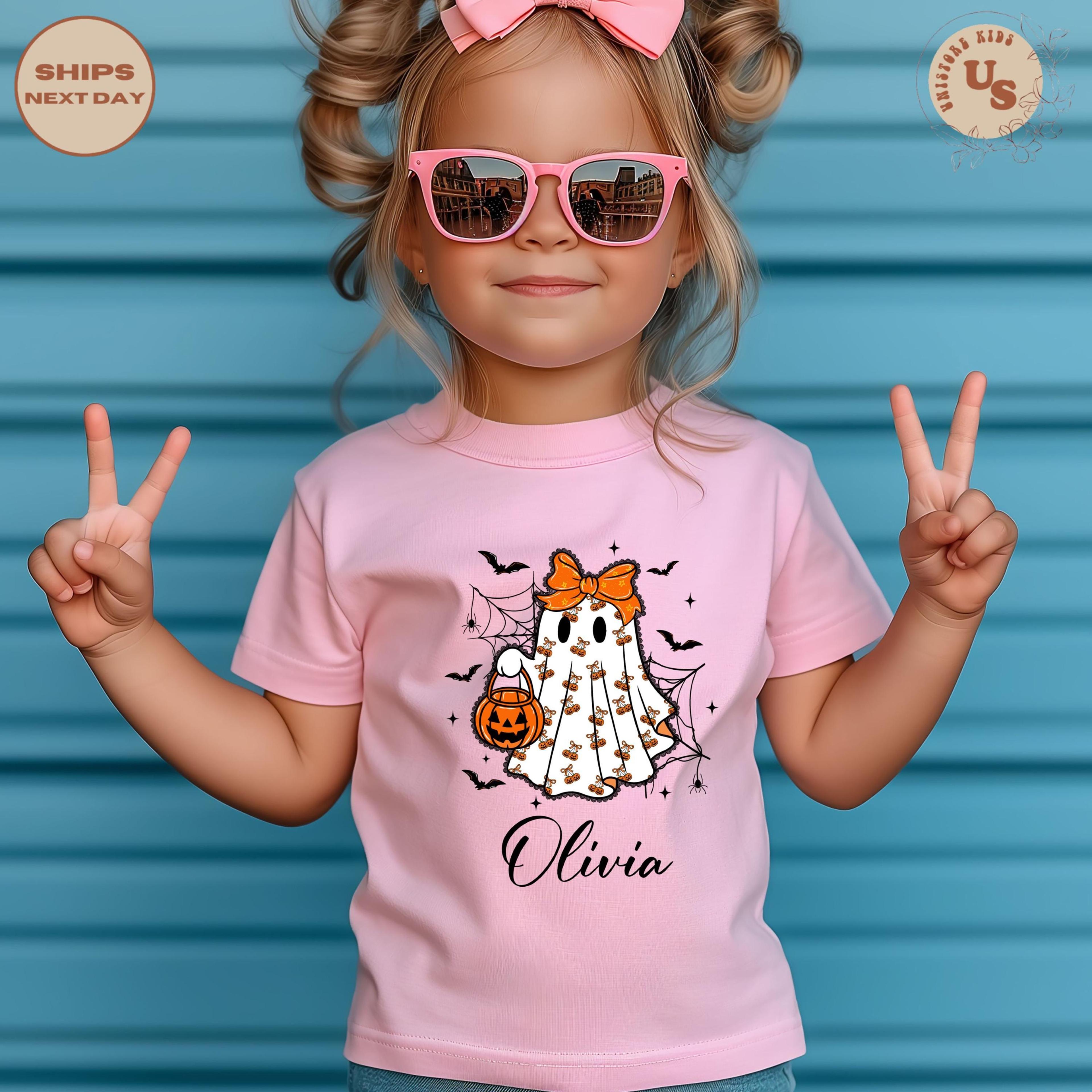 custom kids name ghost t-shirt, personalized camo ghost shirt, halloween kids tee, spooky fall outfit, halloween gift