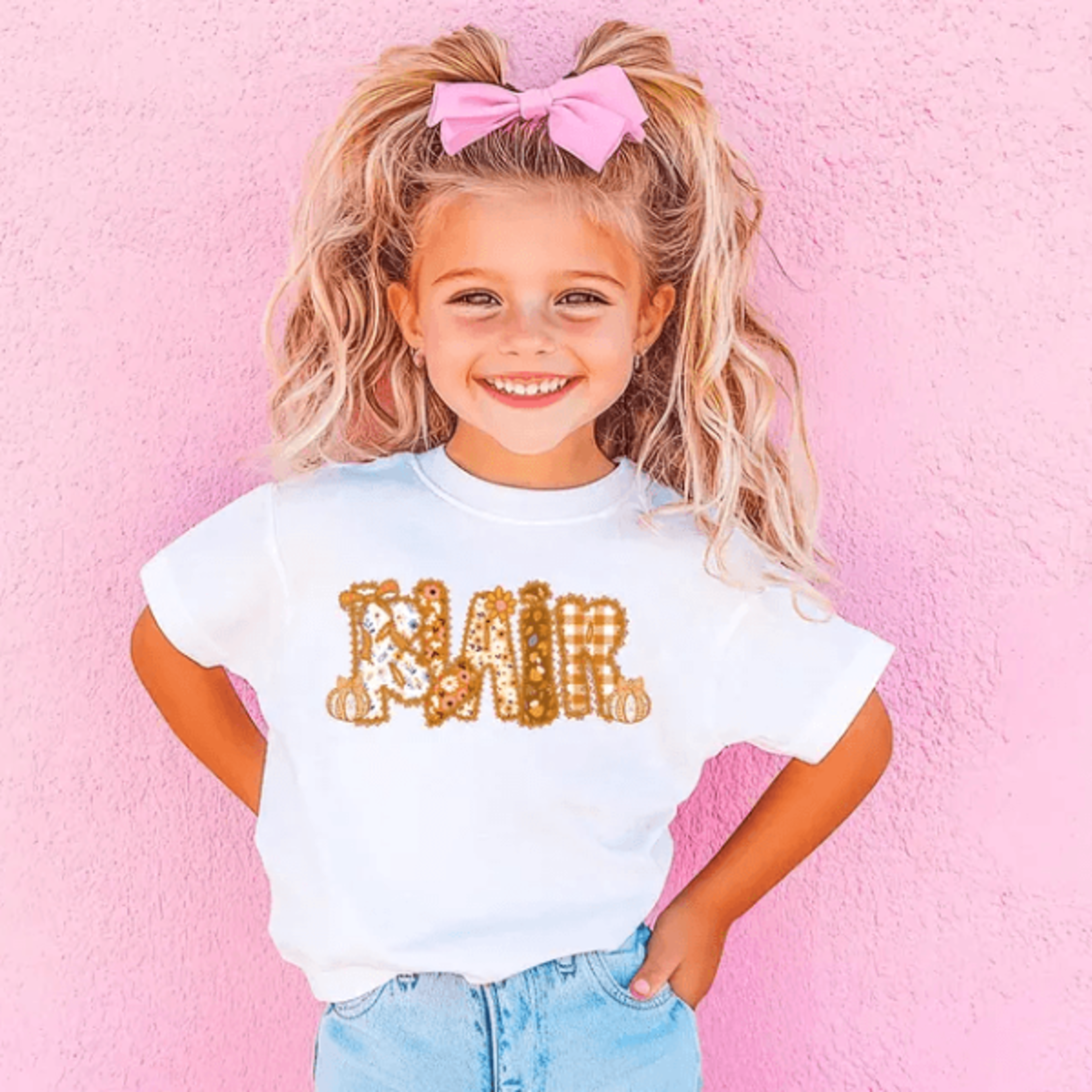 personalized fall name shirt for girls, custom autumn kids t-shirt, floral name tee, pumpkin patch outfit, thanksgiving