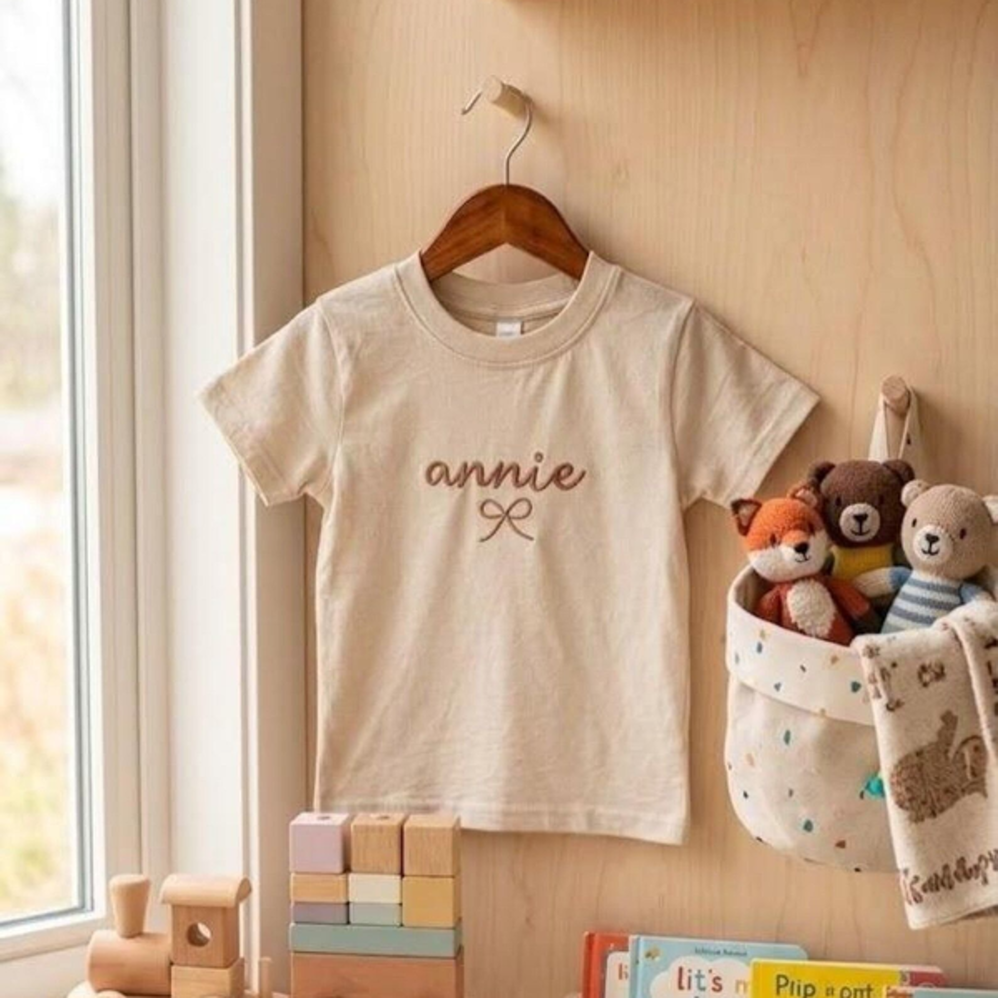 personalized embroidered youth t-shirt, custom name embroidery tee, minimalist kids shirt, custom kids gift, youth tee