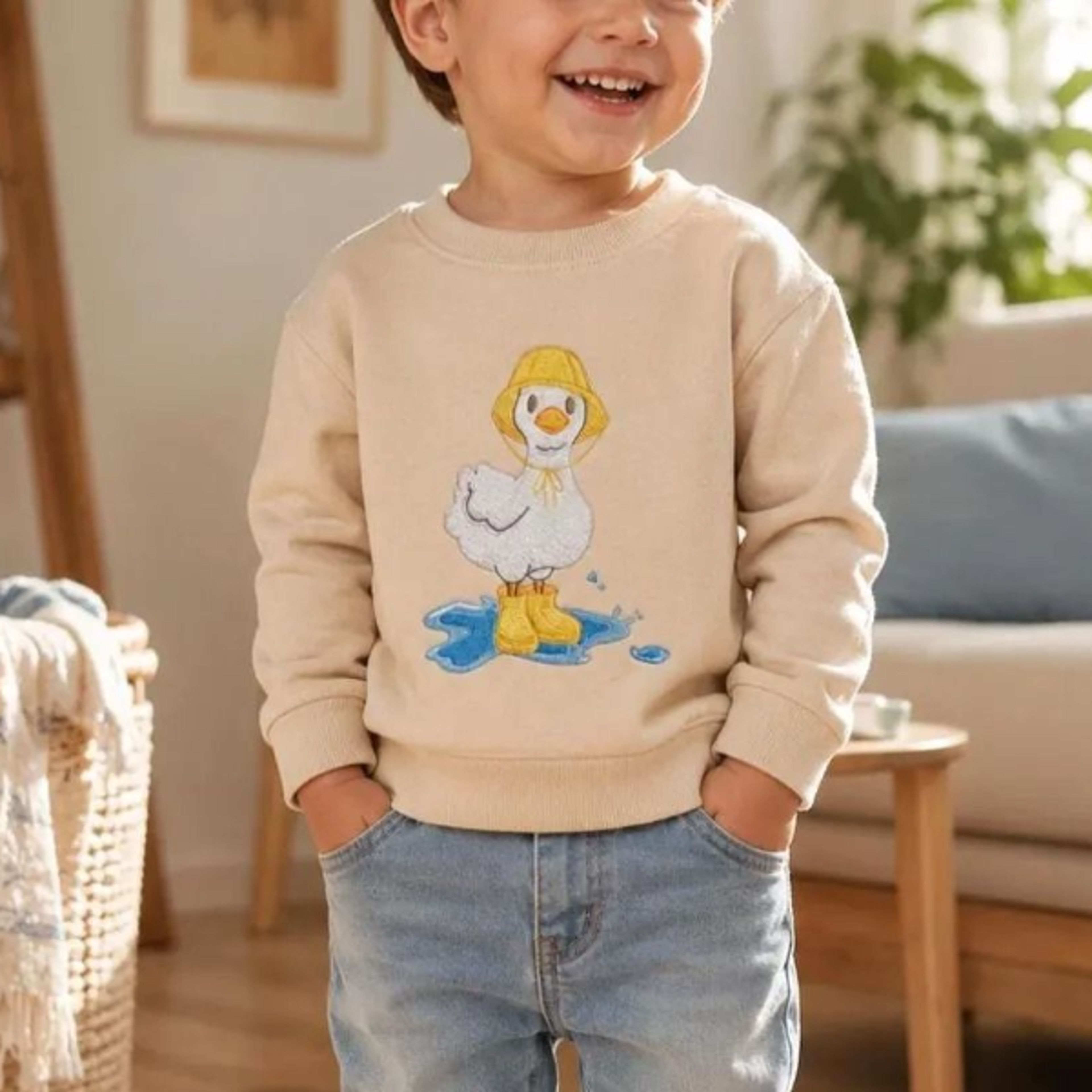 embroidered duck kids sweatshirt, toddler embroidered pullover, cute goose sweatshirt, kids crewneck gift