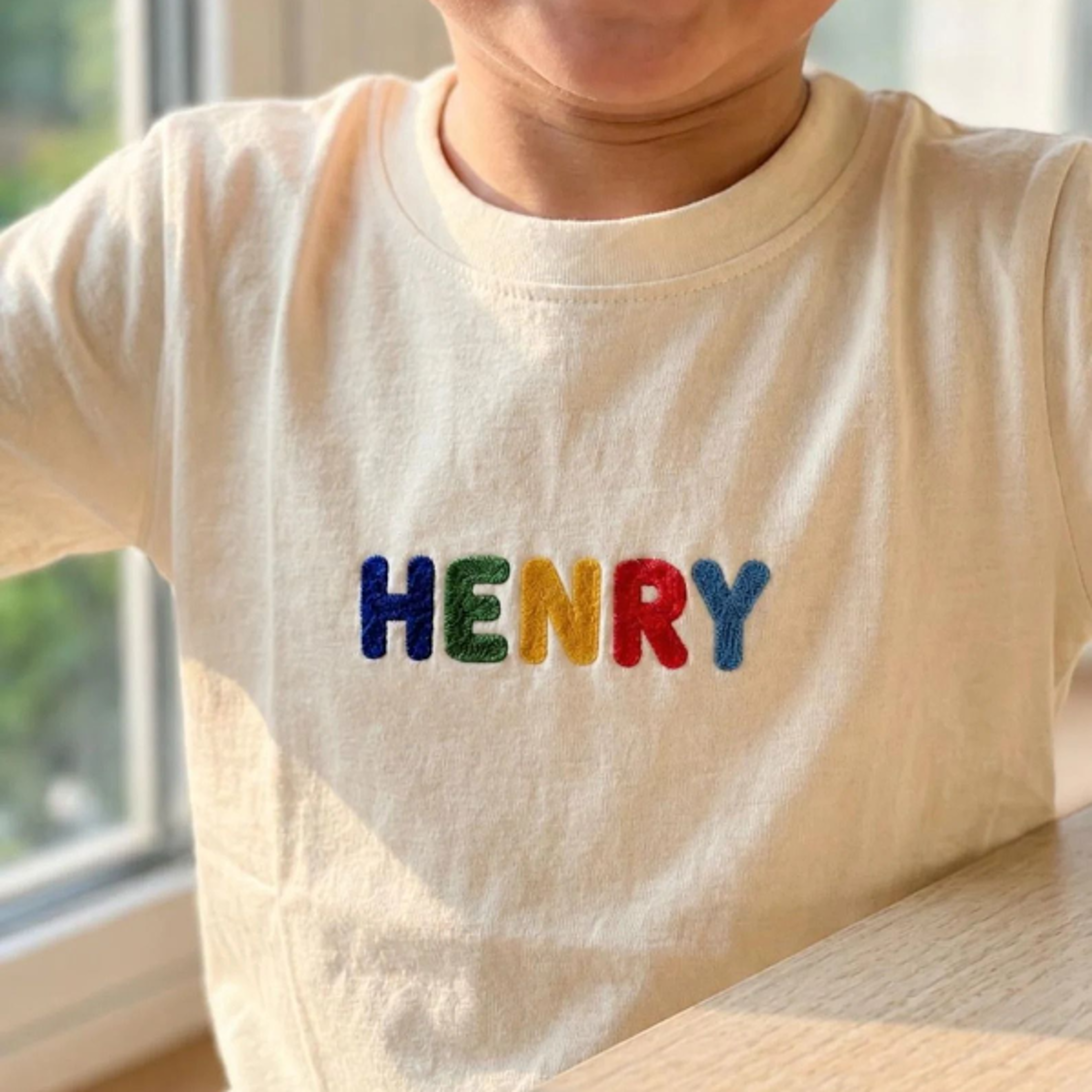 personalized embroidered name toddler shirt, custom kids name tee, rainbow embroidered t-shirt, minimalist baby gift