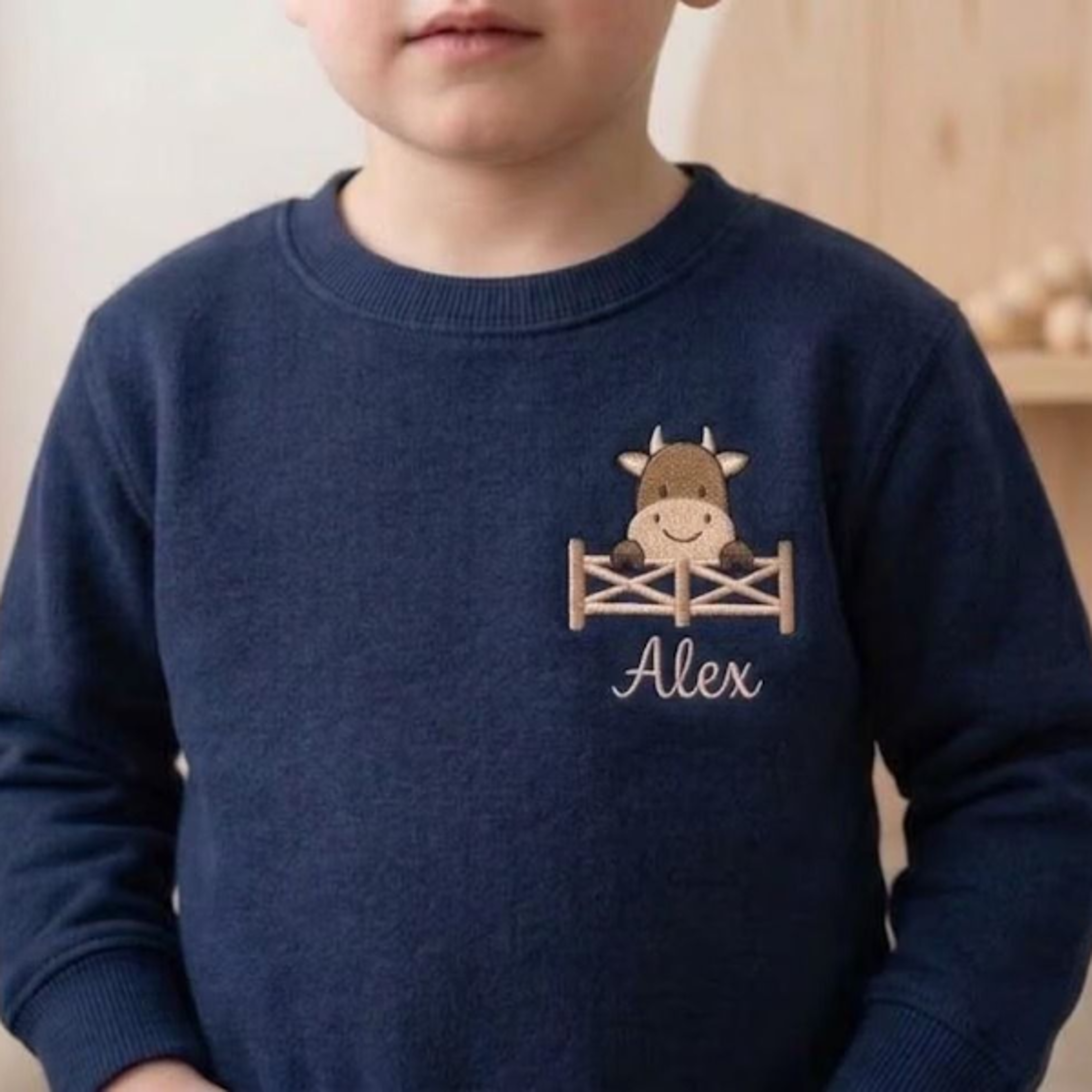 personalized cow embroidered kids sweatshirt, custom name toddler crewneck, farm animal embroidered sweatshirt gift