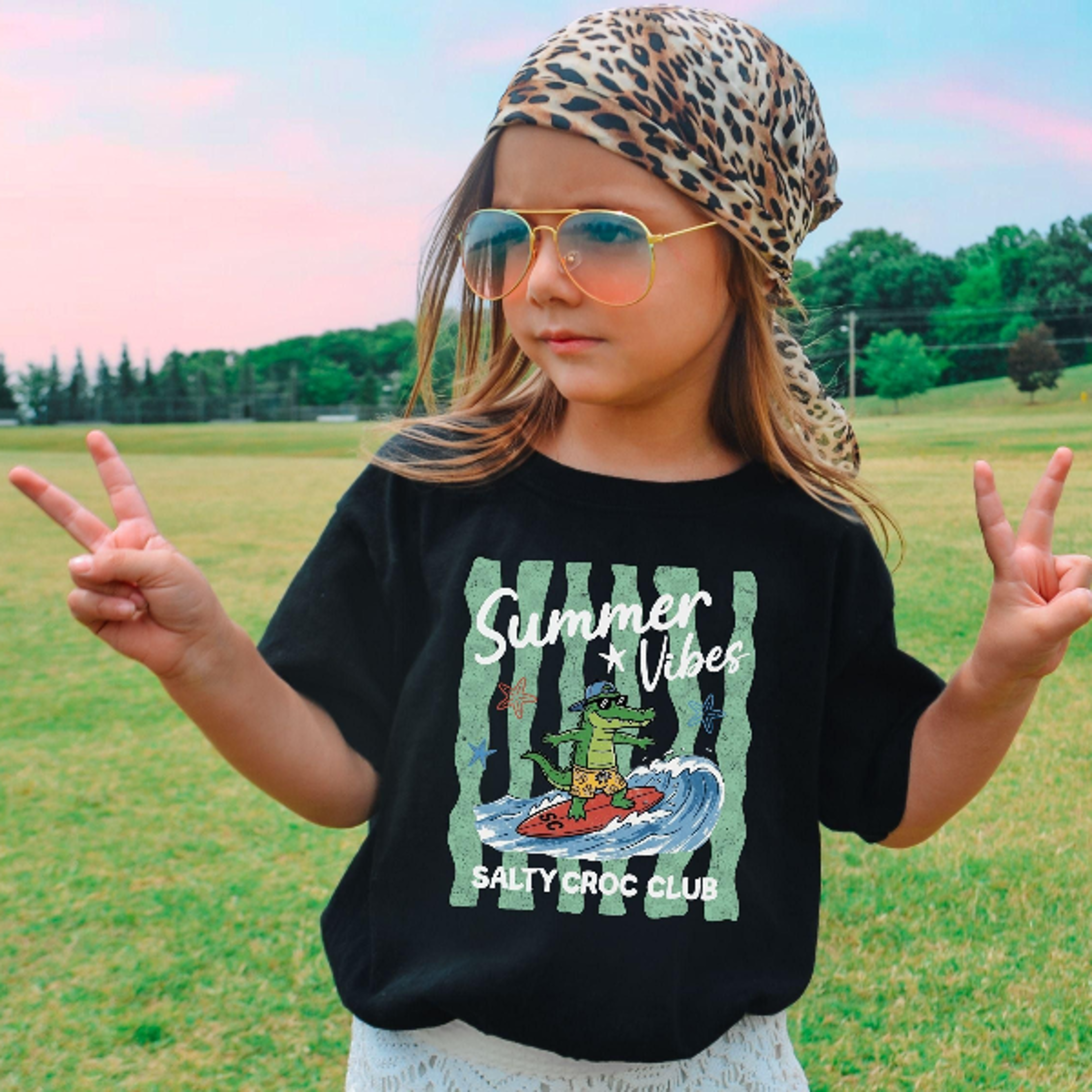 summer vibes salty croc club kids t-shirt, cute surfing crocodile shirt, beach vacation tee for boys & girls