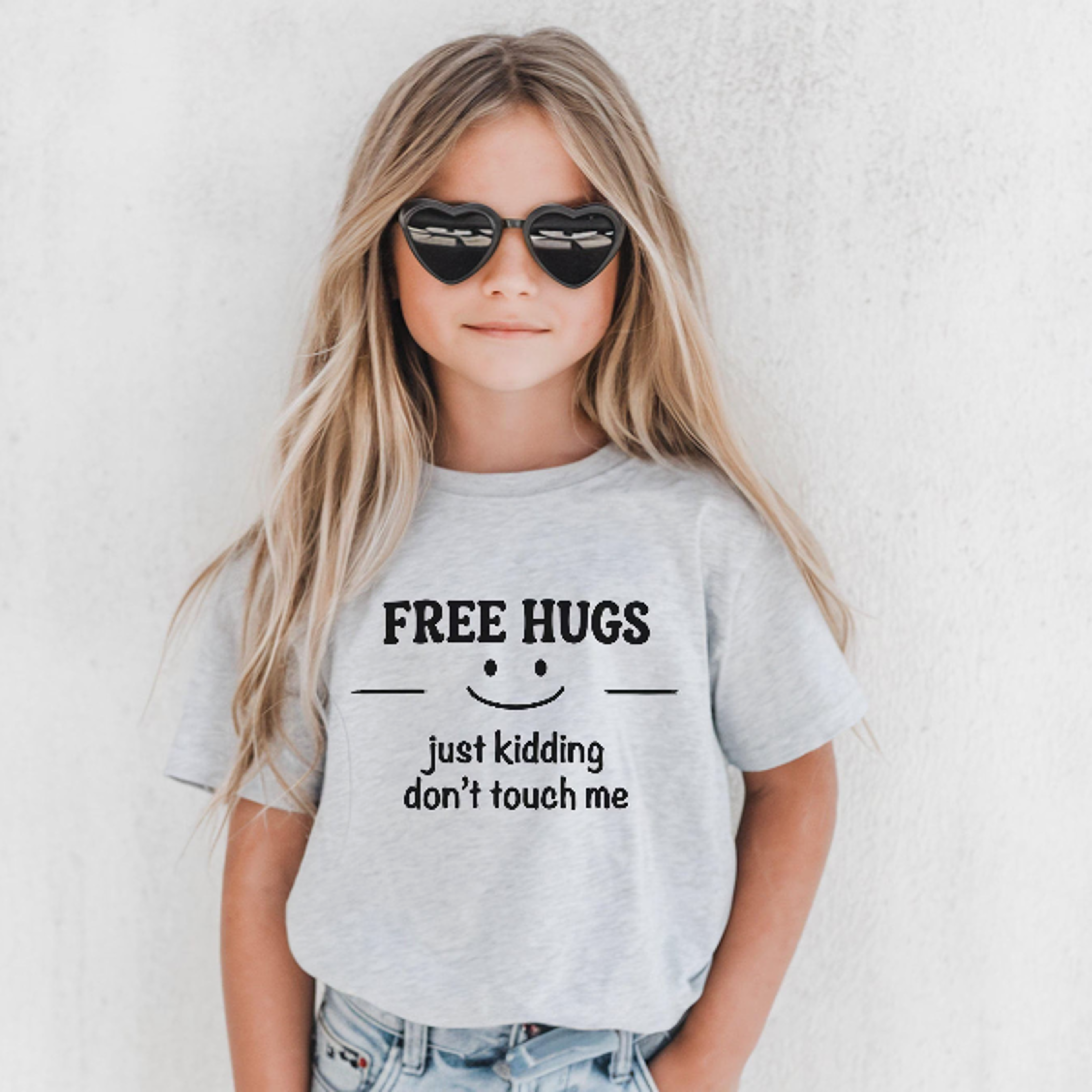free hugs just kidding don't touch me kids t-shirt, funny kids shirt, introvert toddler tee, sarcastic children's shirt