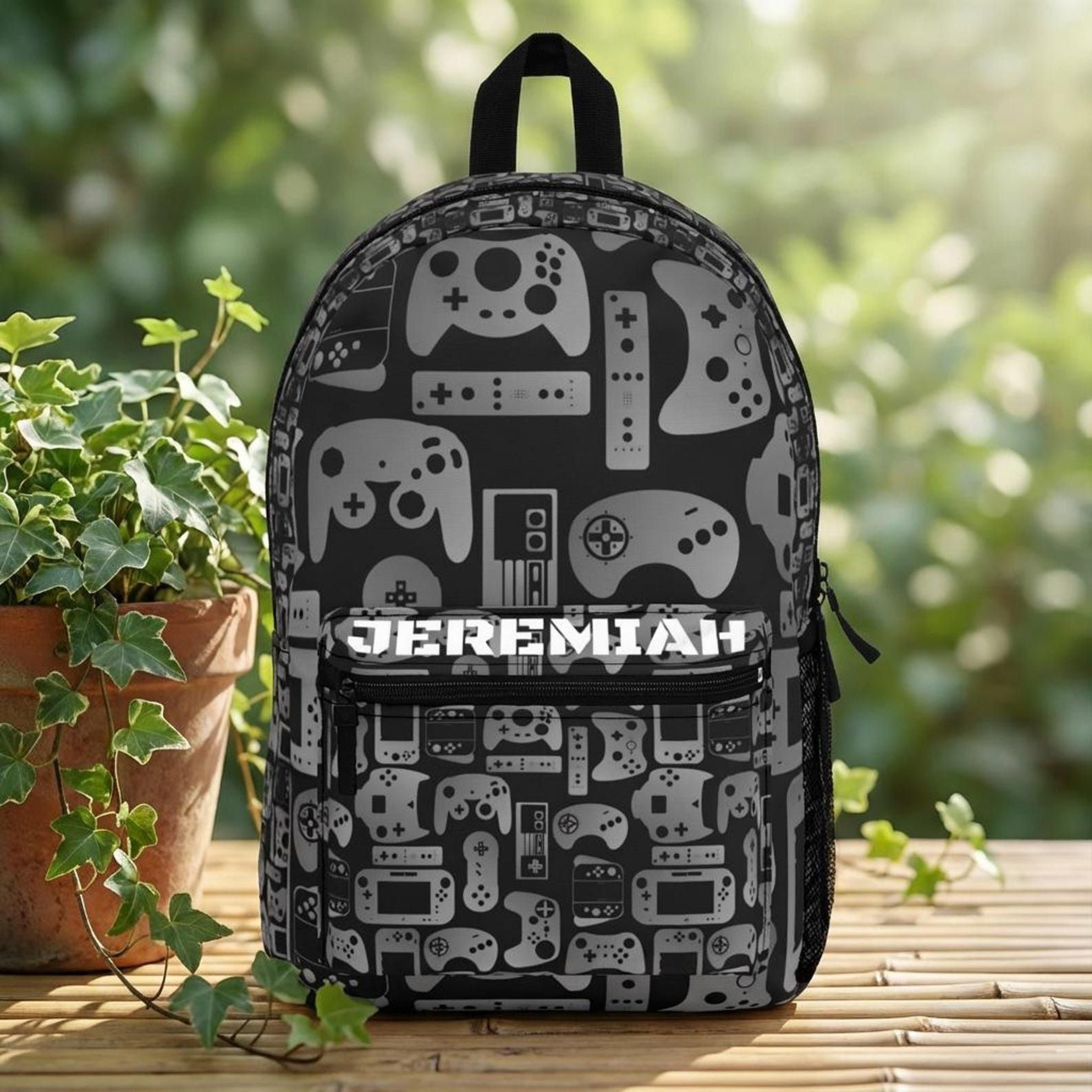 personalized kids backpack, custom name horror backpack, spooky school backpack for boys, halloween bookbag