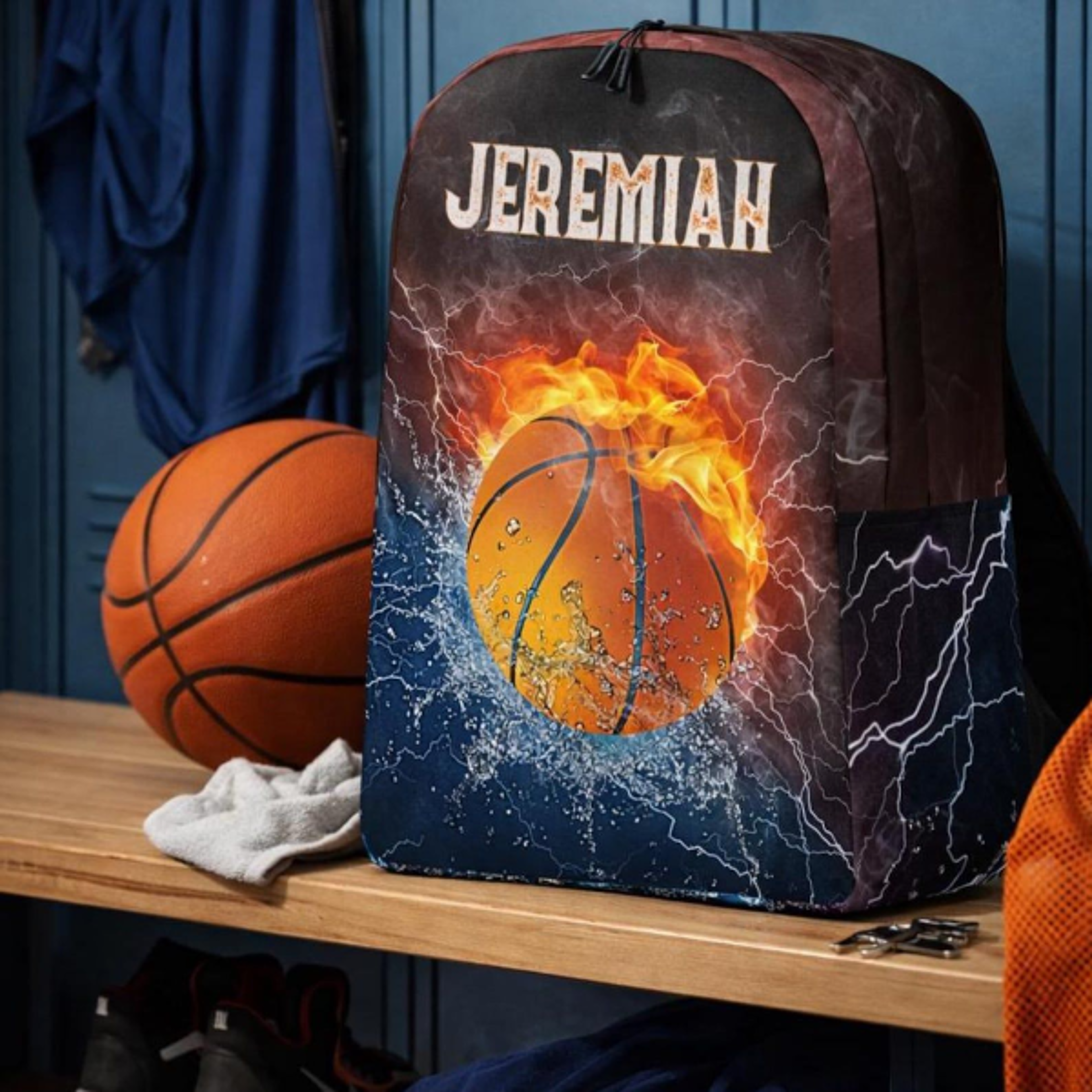 personalized basketball kids backpack, custom name school backpack, sports bookbag for boys, basketball backpack