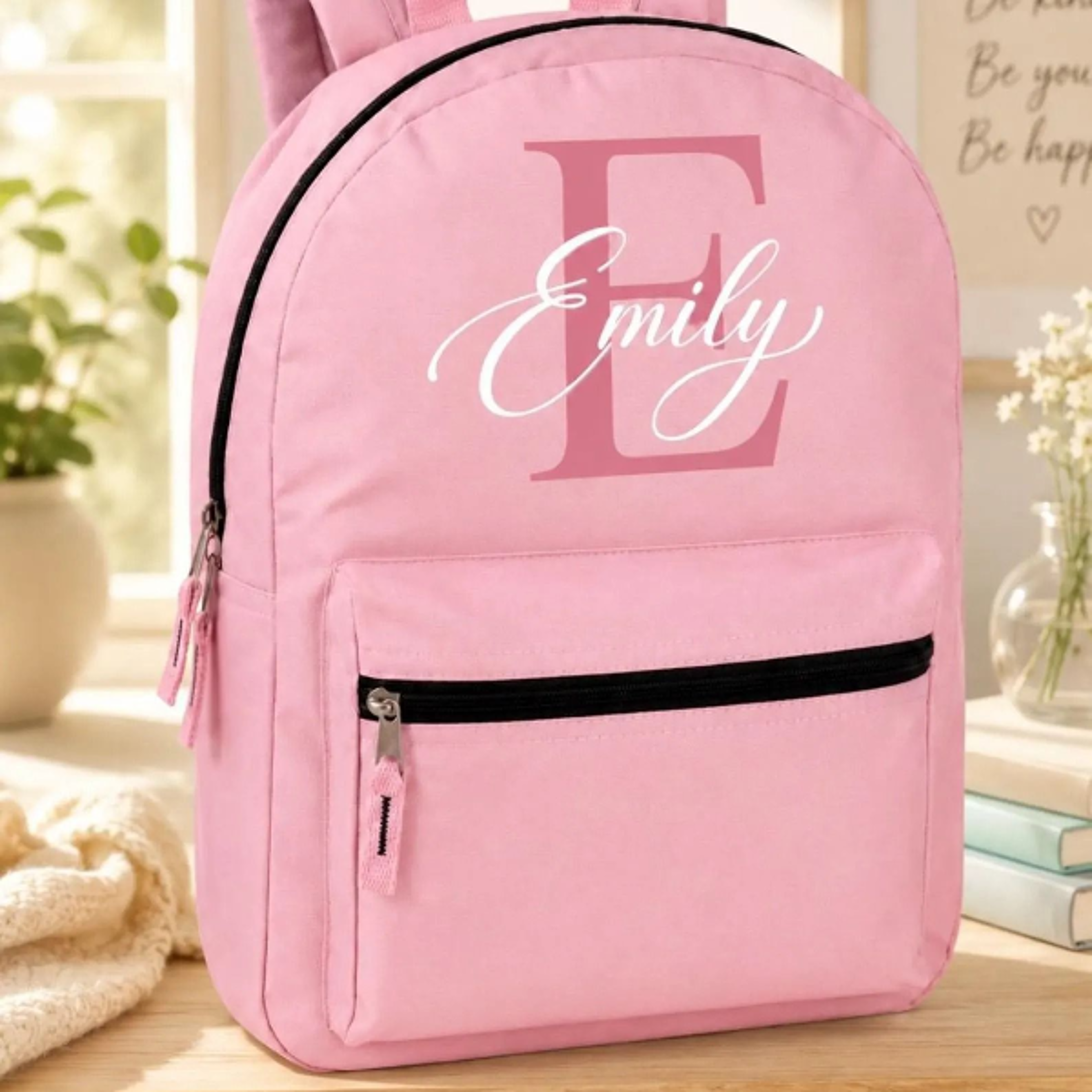 personalized pink girls backpack, custom name school backpack, monogram kids bookbag, cute pink back to school bag