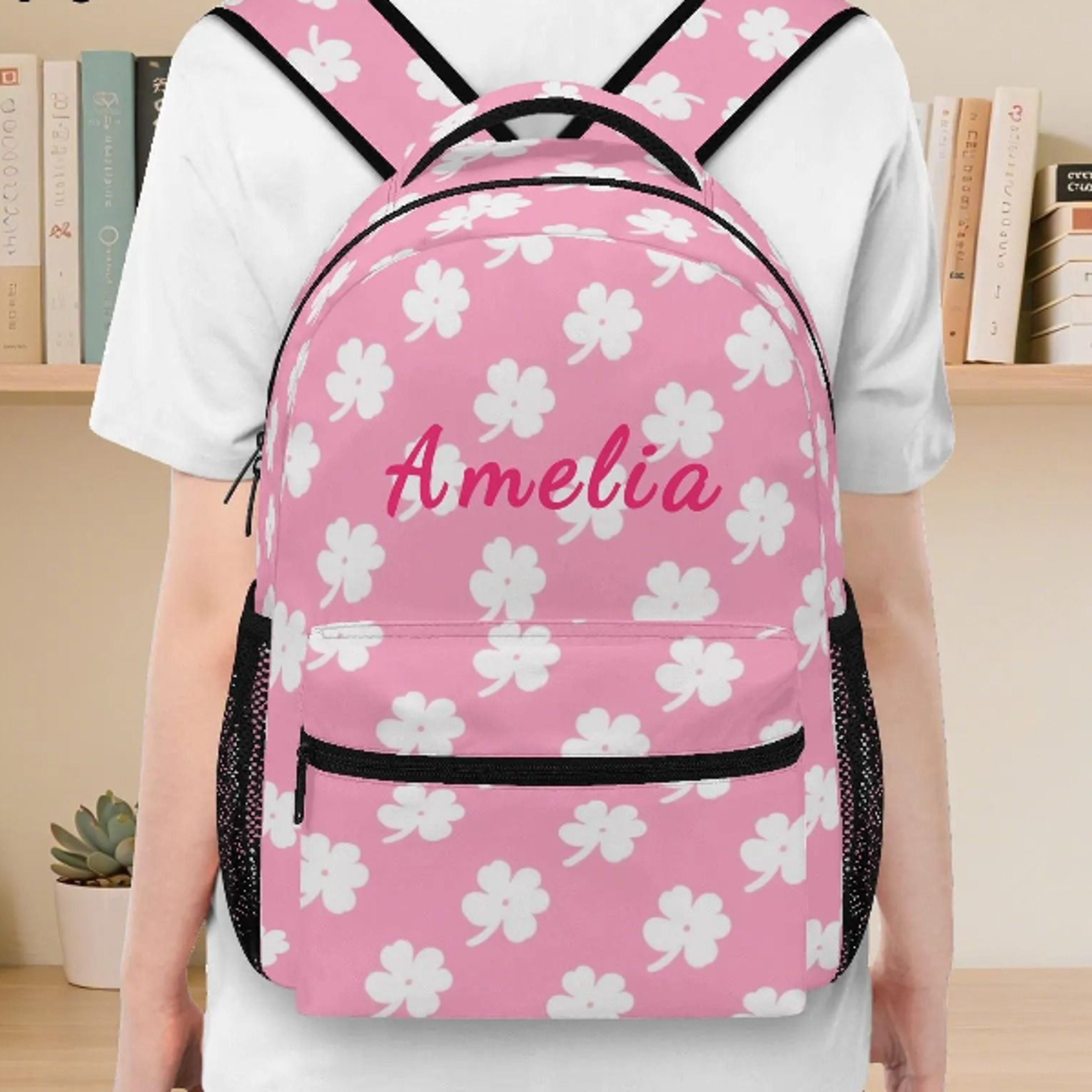 personalized pink floral backpack for girls, custom name flower school bag, cute kids bookbag, back to school gift =