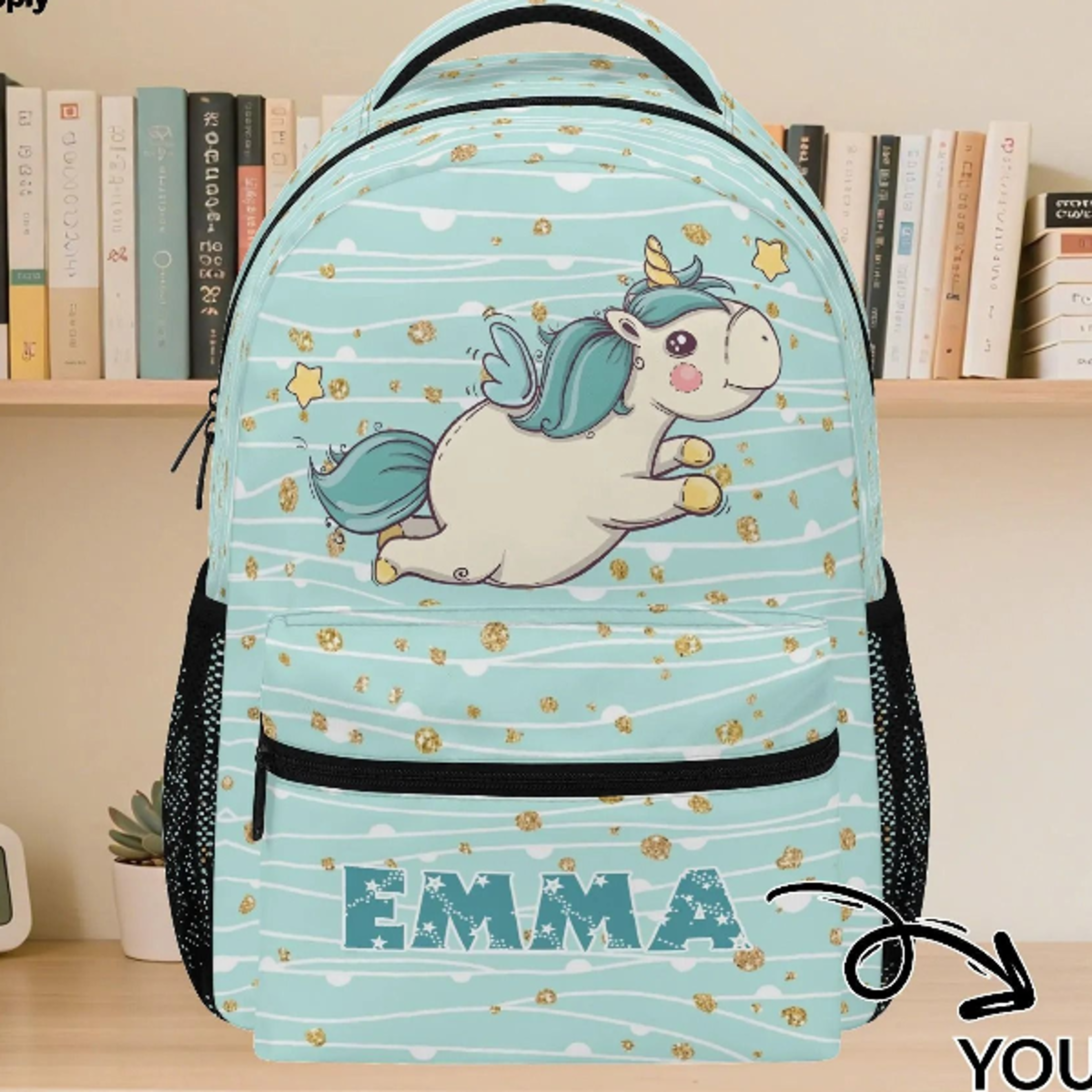 personalized unicorn backpack for girls, custom name kids school bag, cute magical unicorn bookbag, preschool backpack,