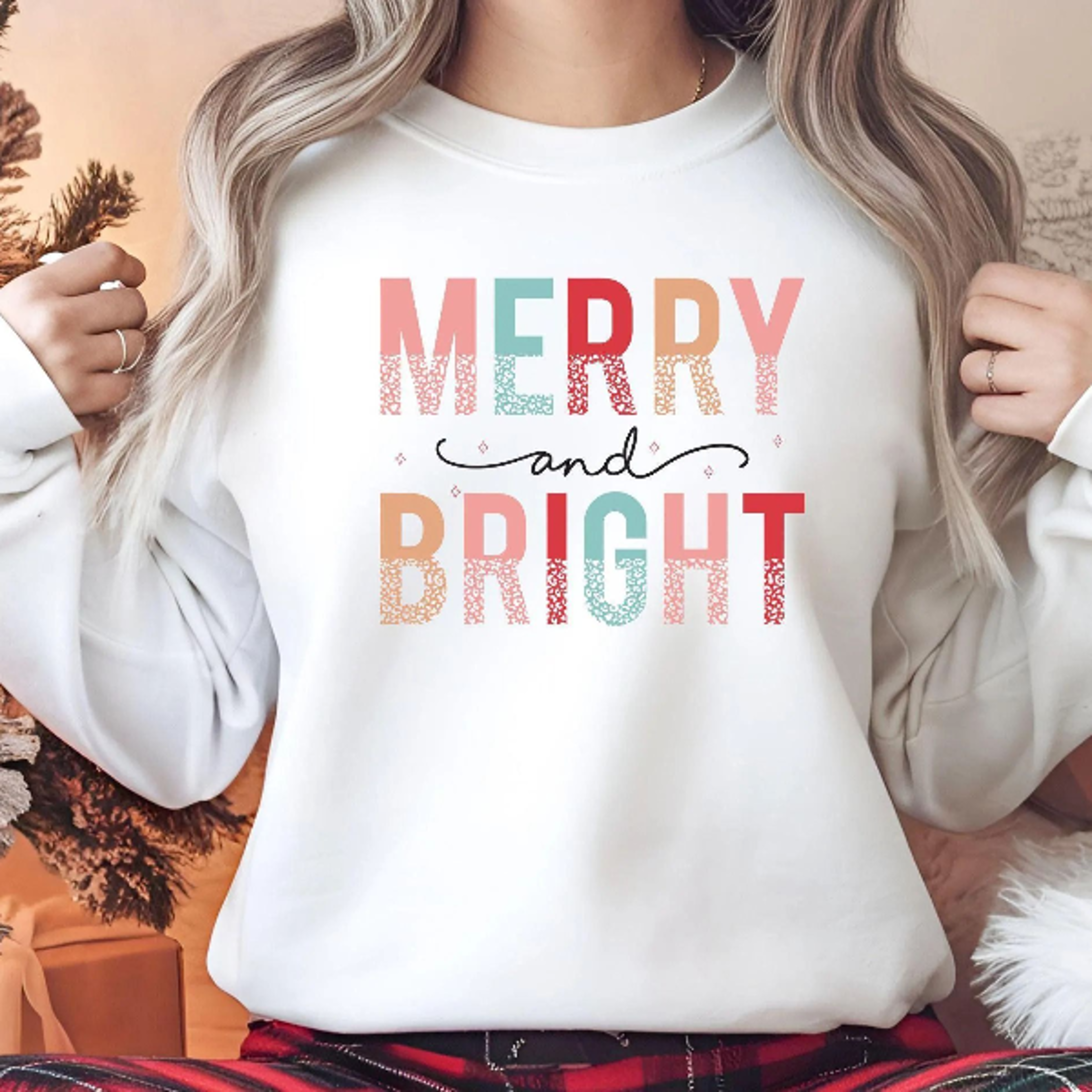 merry and bright youth t-shirt & sweatshirt, cute christmas typography shirt, holiday graphic gift for kids