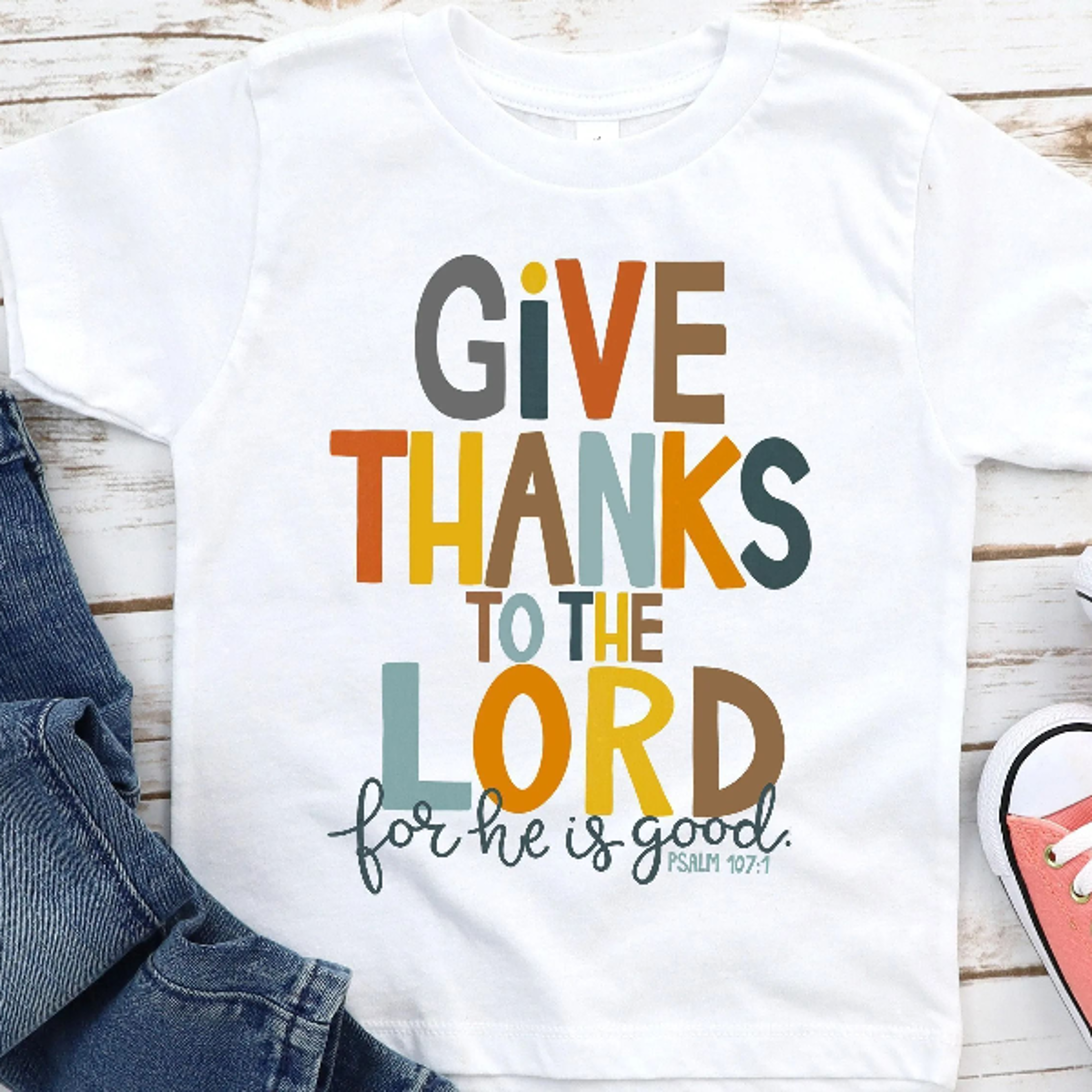 give thanks to the lord kids thanksgiving shirt, christian fall t-shirt, psalm 107:1 faith shirt, religious gift