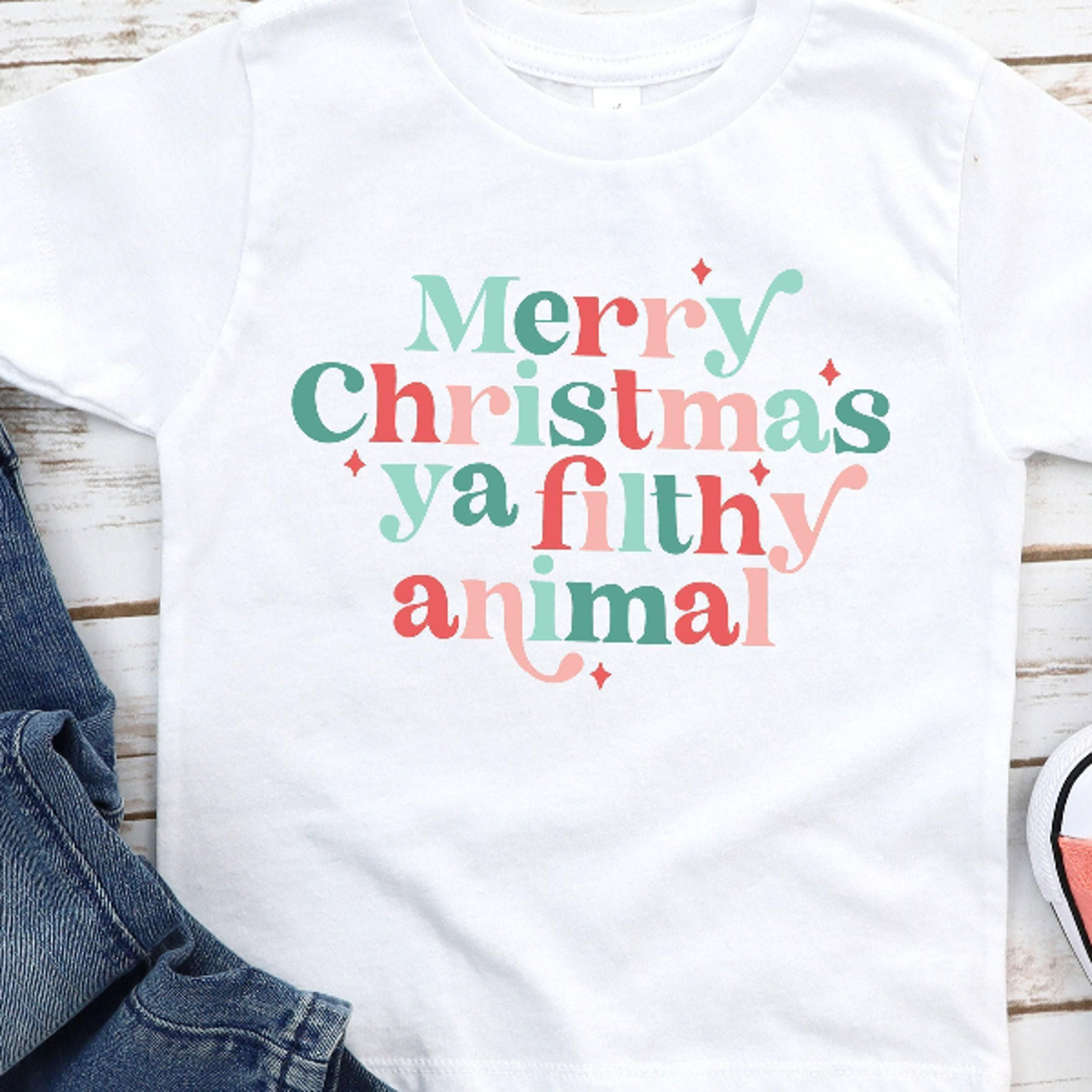 merry christmas ya filthy animal kids shirt, funny christmas toddler shirt, cute holiday tee, kids xmas outfit gift