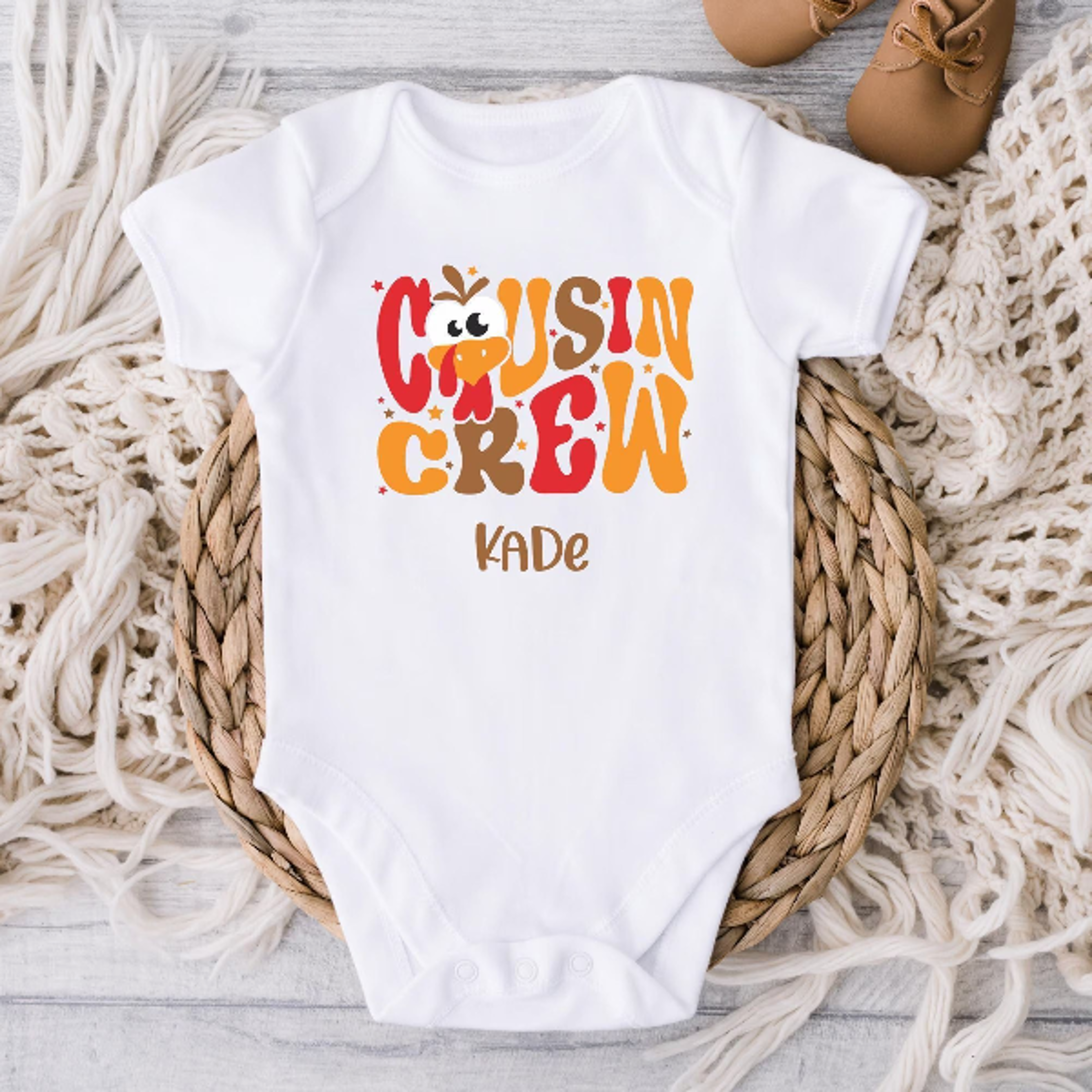 personalized cousin crew thanksgiving shirt, custom name kids turkey t-shirt, family matching fall outfit for children