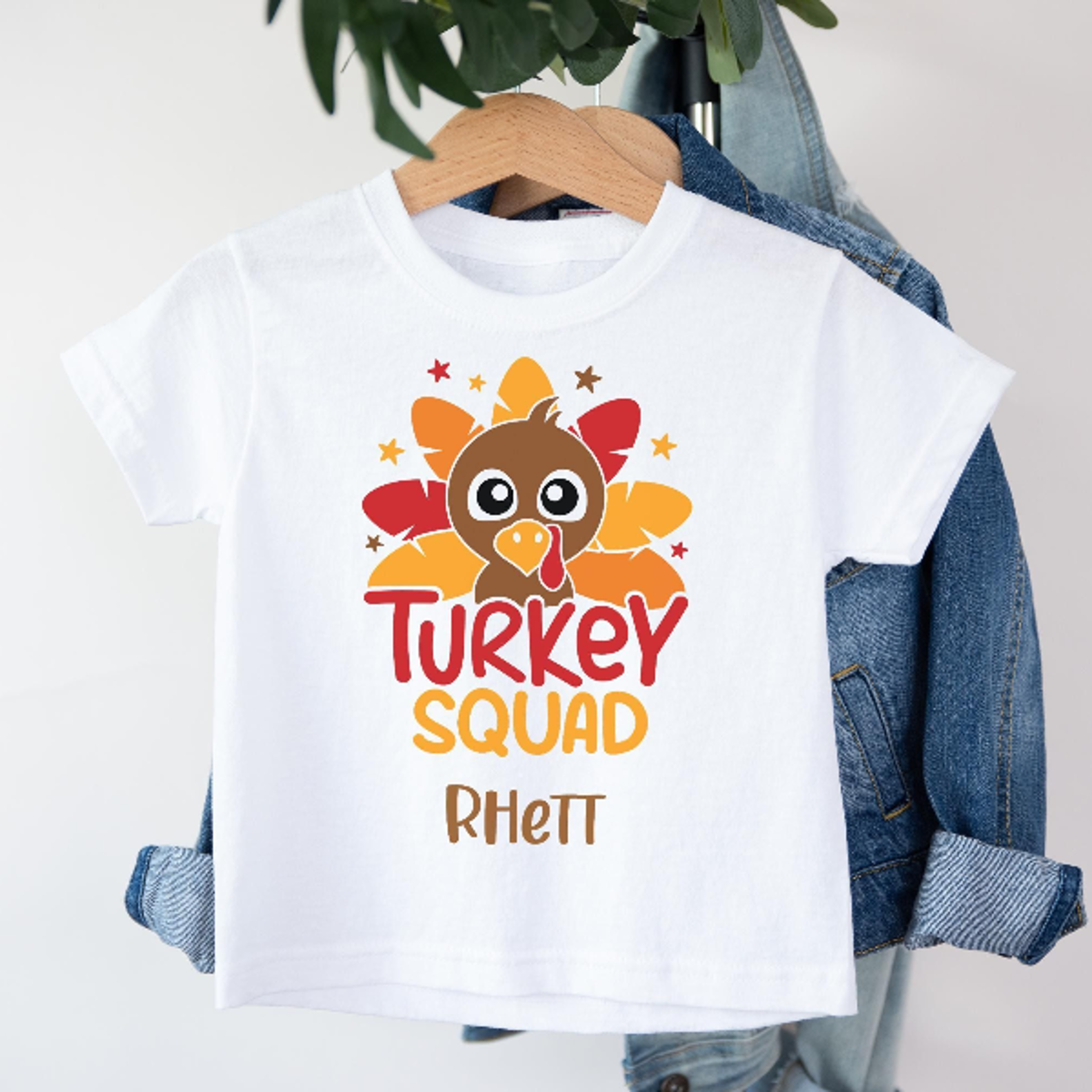 personalized turkey squad baby thanksgiving bodysuit, custom name turkey shirt, cute first thanksgiving outfit for kids