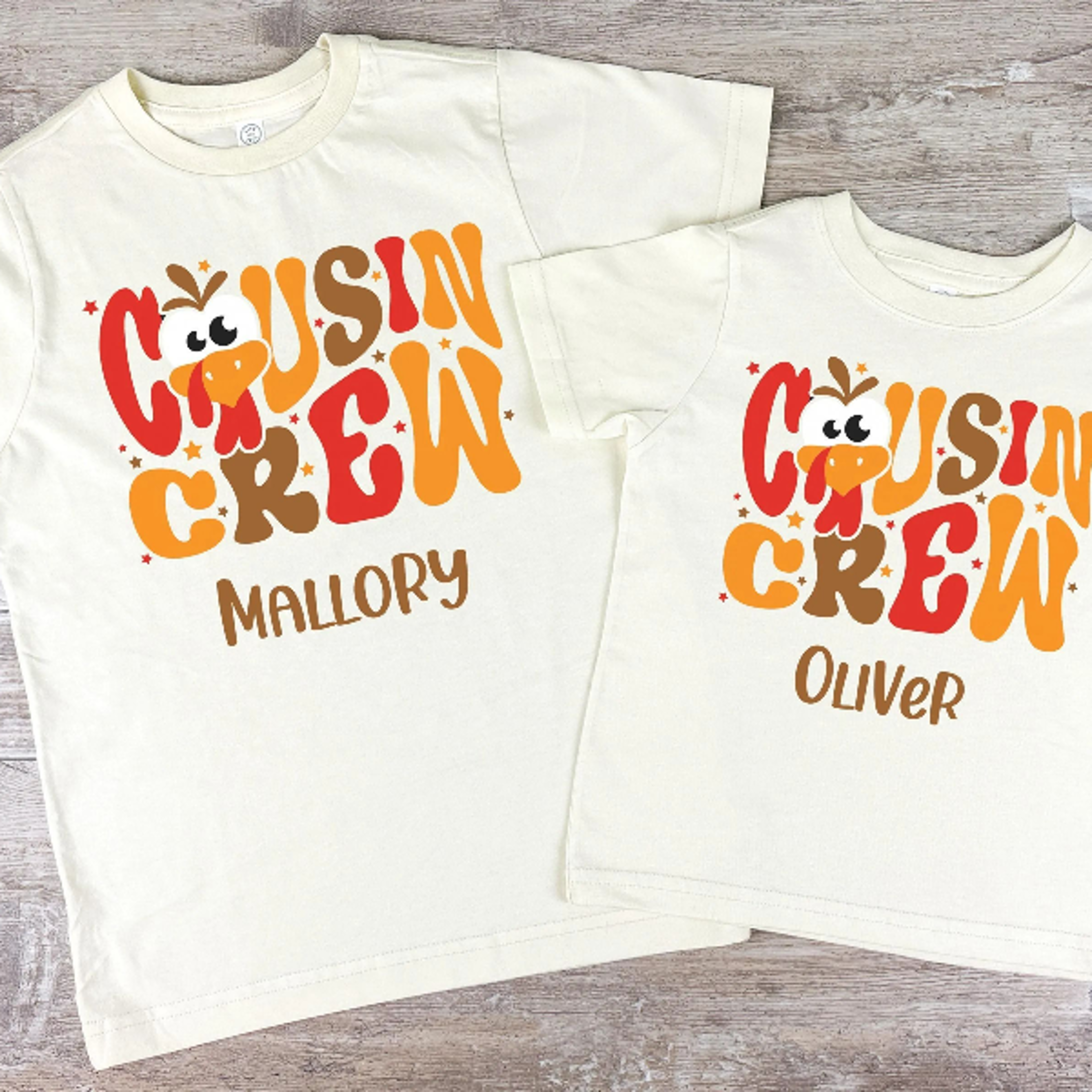 personalized cousin crew baby bodysuit, thanksgiving turkey baby shirt, custom name fall outfit, cute turkey day onesie