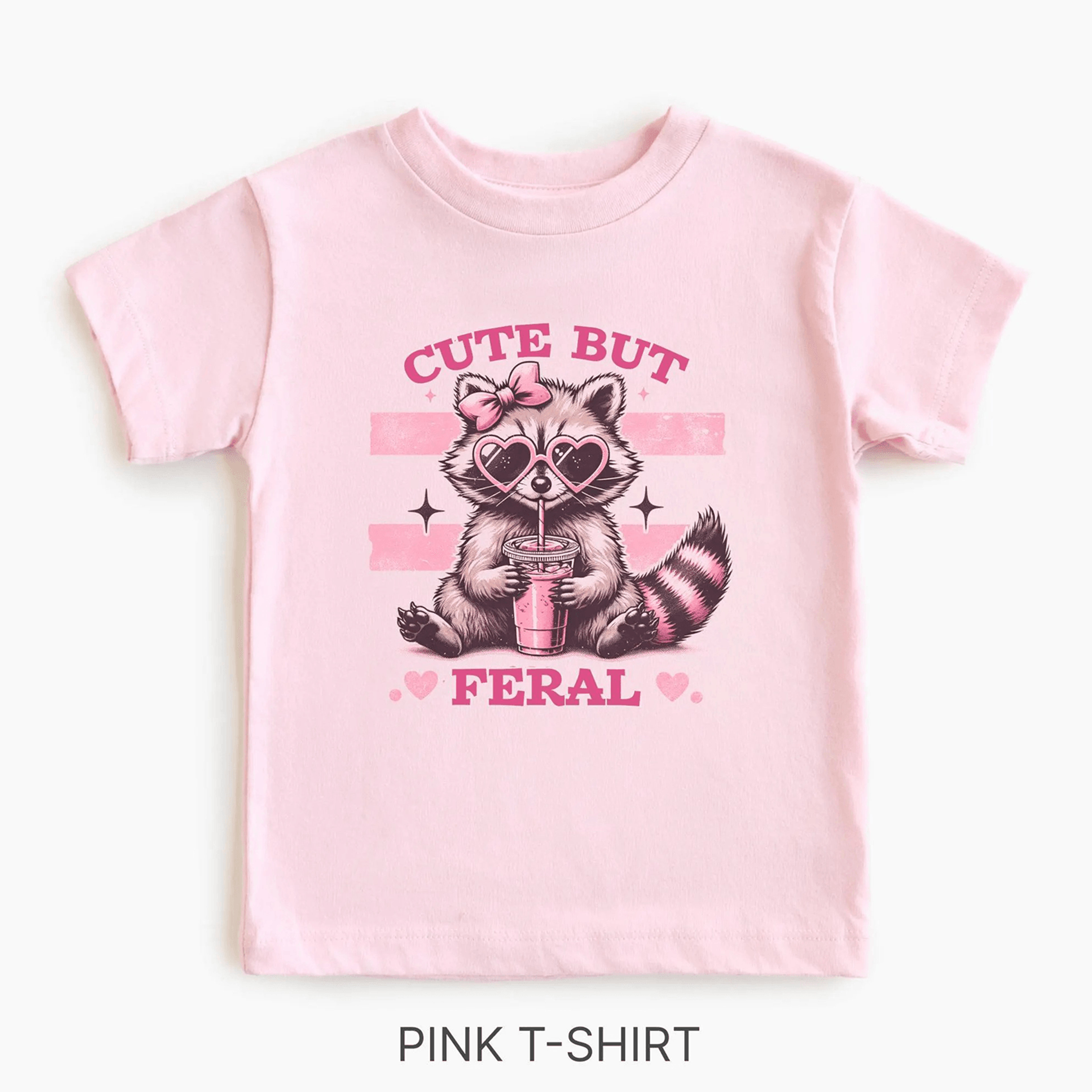cute but feral youth sweatshirt, funny raccoon youth shirt, pink coquette raccoon youth tee, cute animal gift