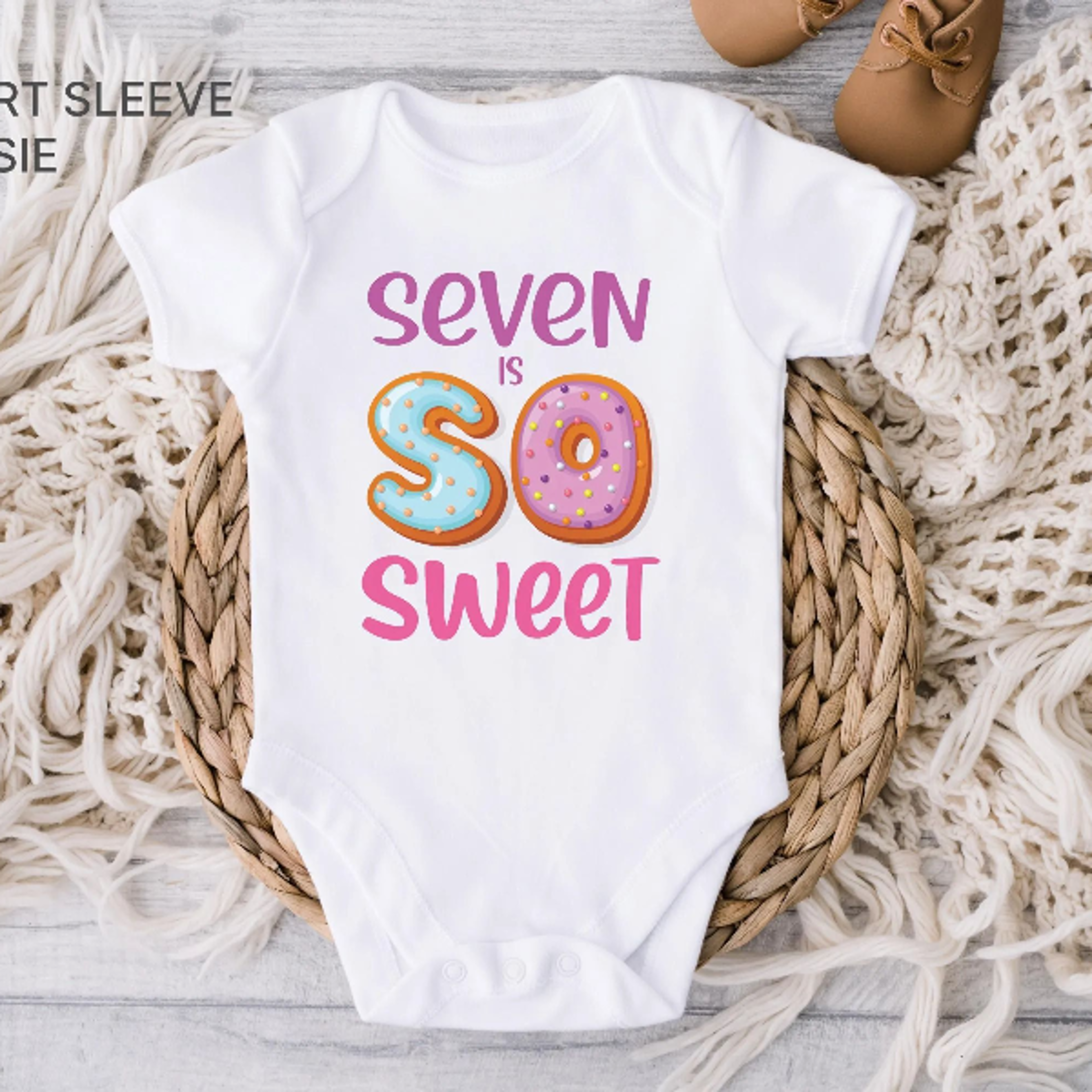 7th birthday baby bodysuit, seven is so sweet onesie, donut birthday girl outfit, 7 year old birthday shirt