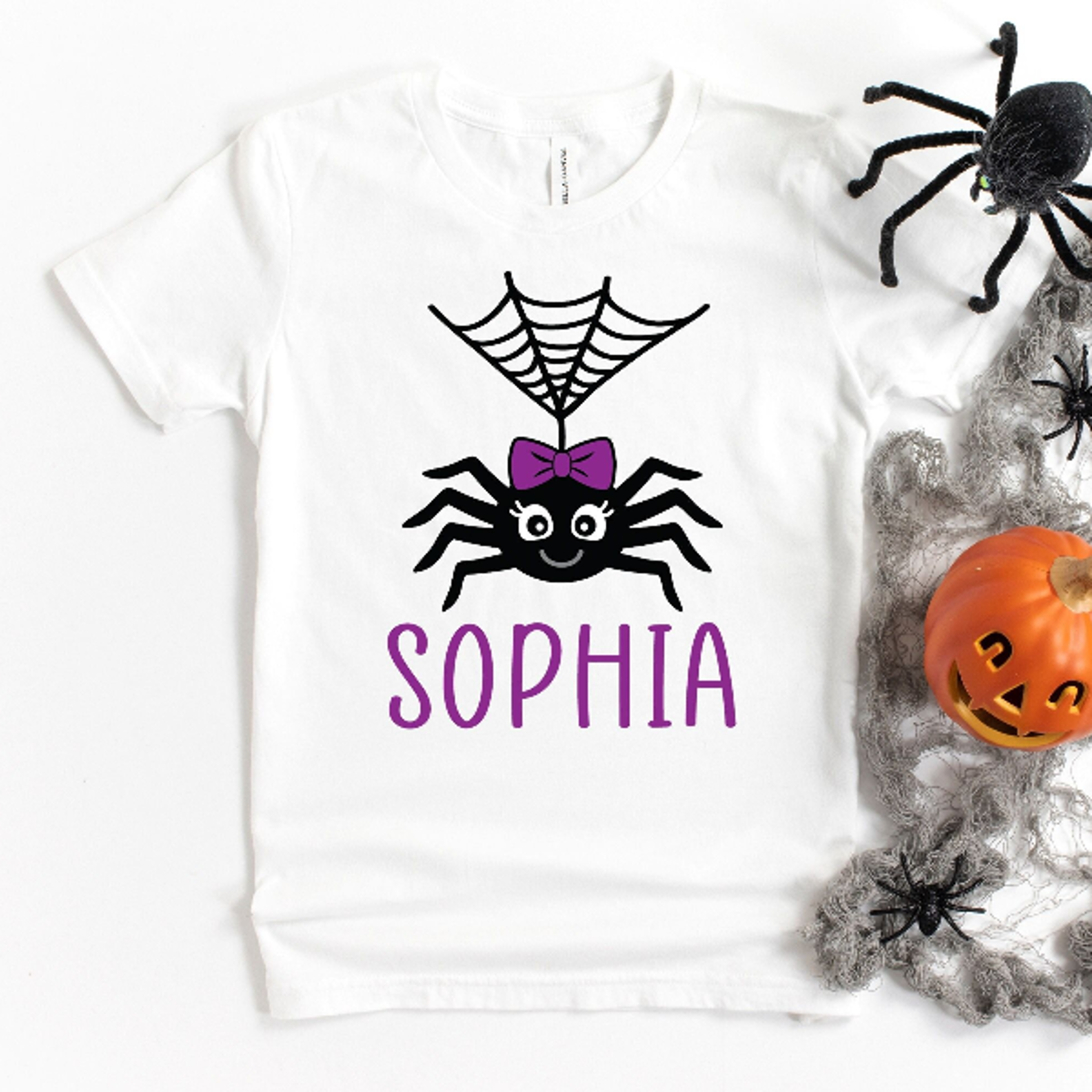 personalized spider halloween shirt, custom spider name shirt, cute spider halloween tee, girls halloween shirt