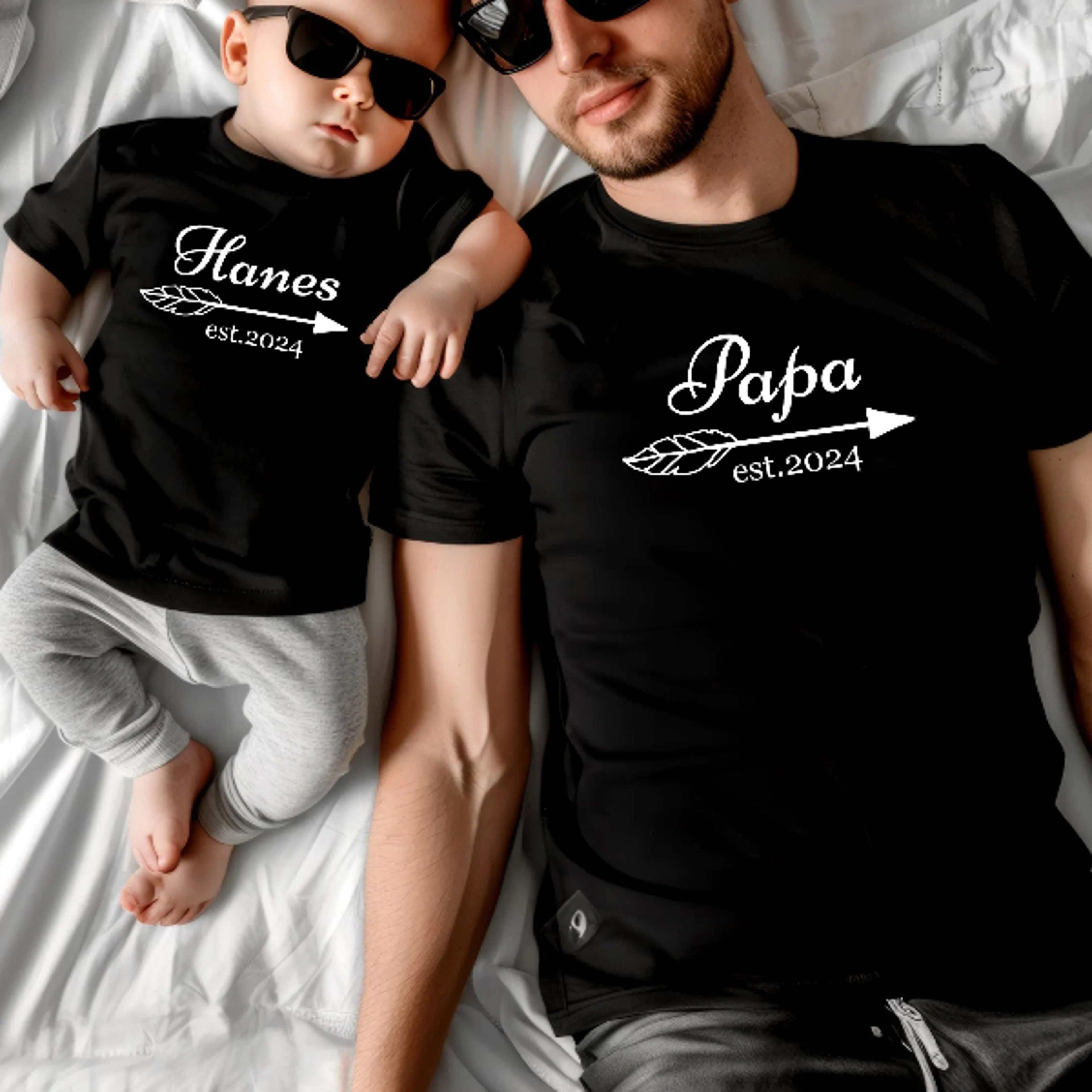 personalized papa and baby matching shirts, custom dad and baby outfit, papa est 2024, baby name shirt, new dad gift