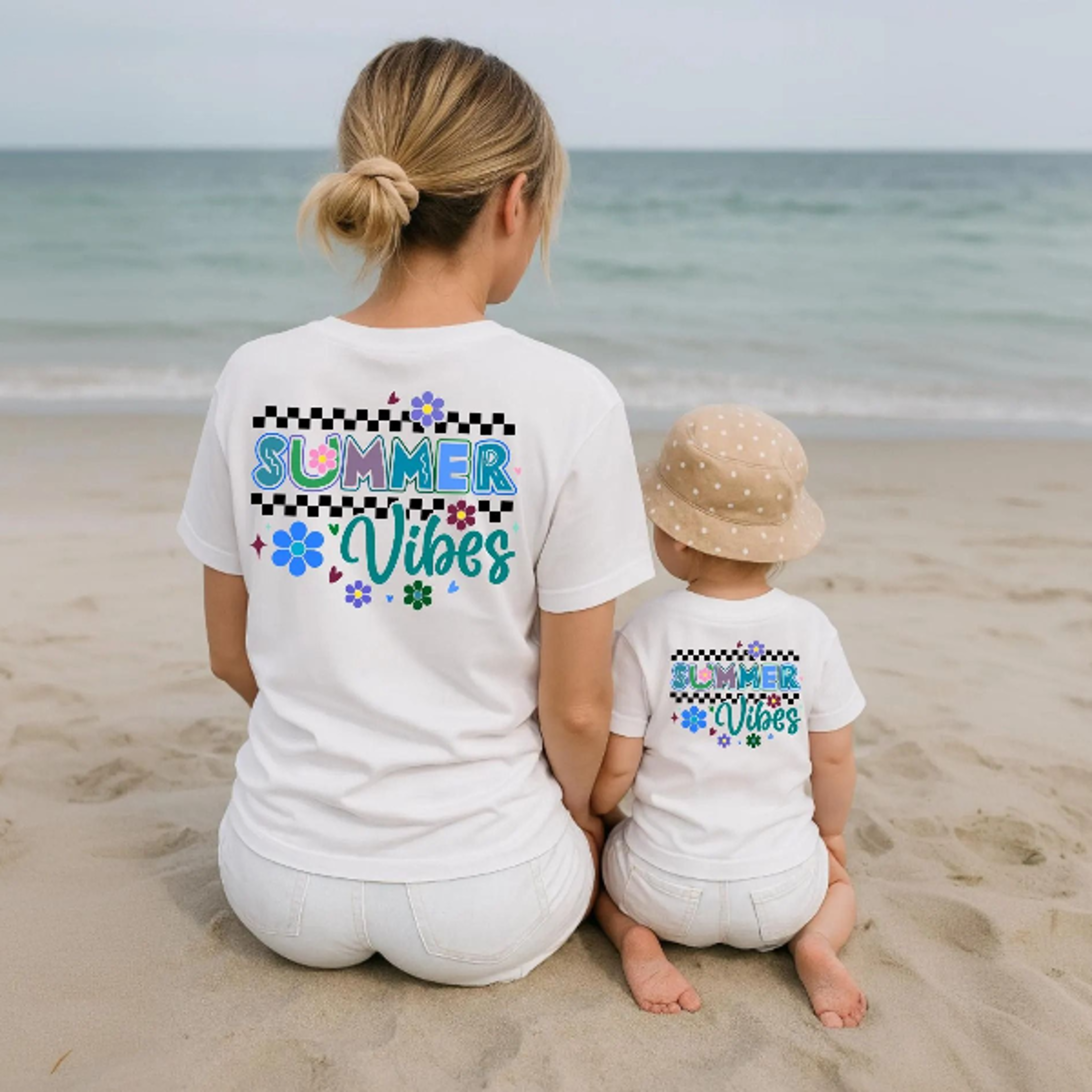 mommy and me matching summer shirts, summer vibes beach shirts, mom and daughter matching tee, family vacation shirts