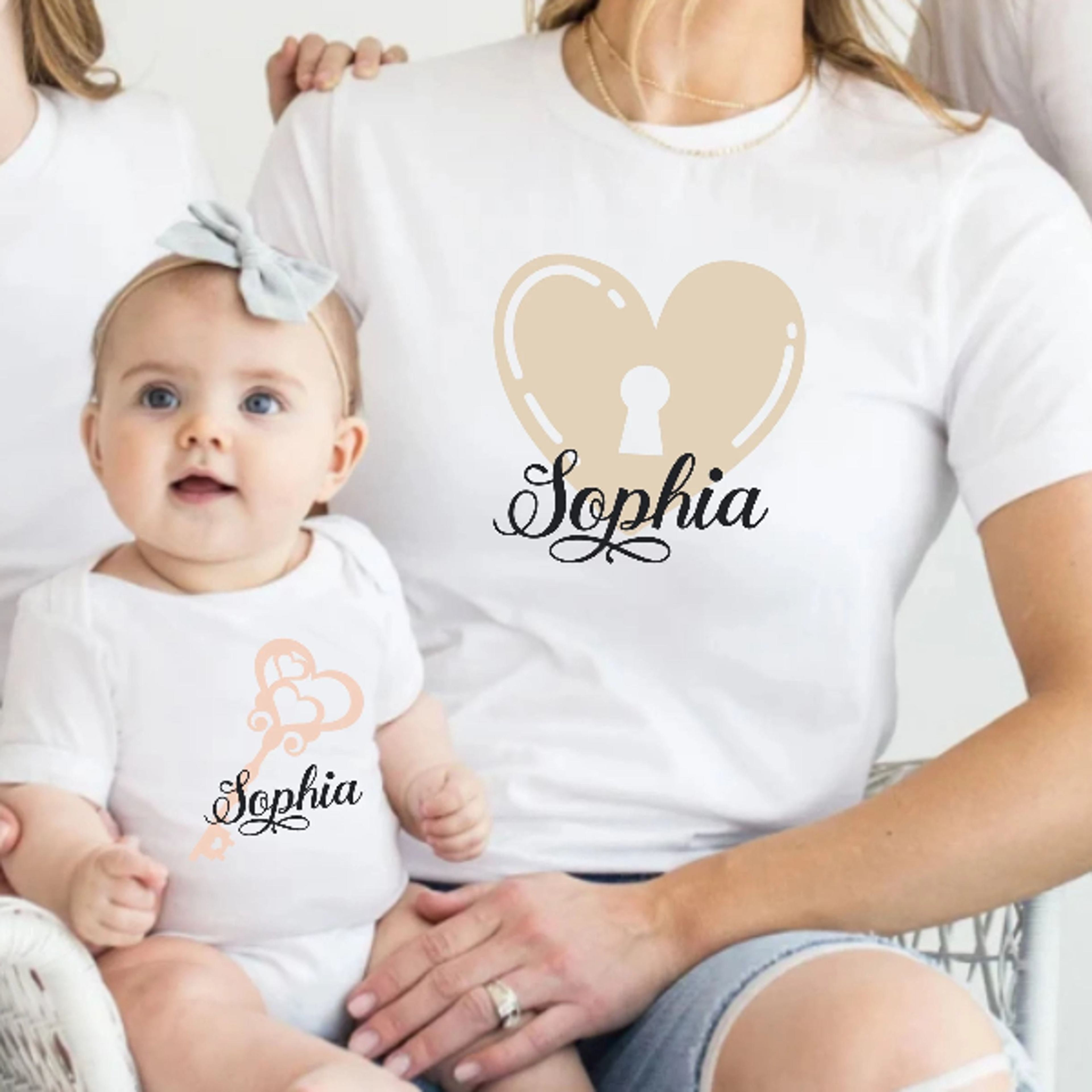 personalized mama and baby matching shirts, custom mom and baby outfit, mommy and me shirts, heart lock and key matching