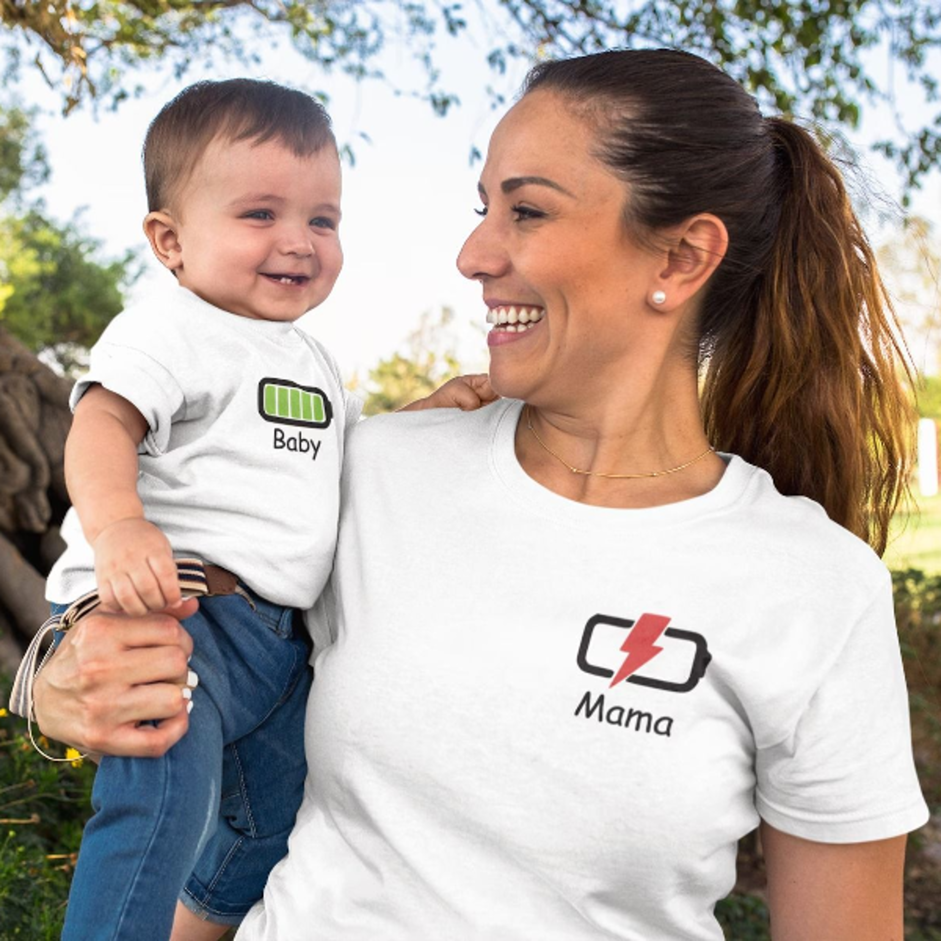 mama and baby matching shirts, battery matching outfit, mommy and me shirts, funny mom baby set, mother's day gift
