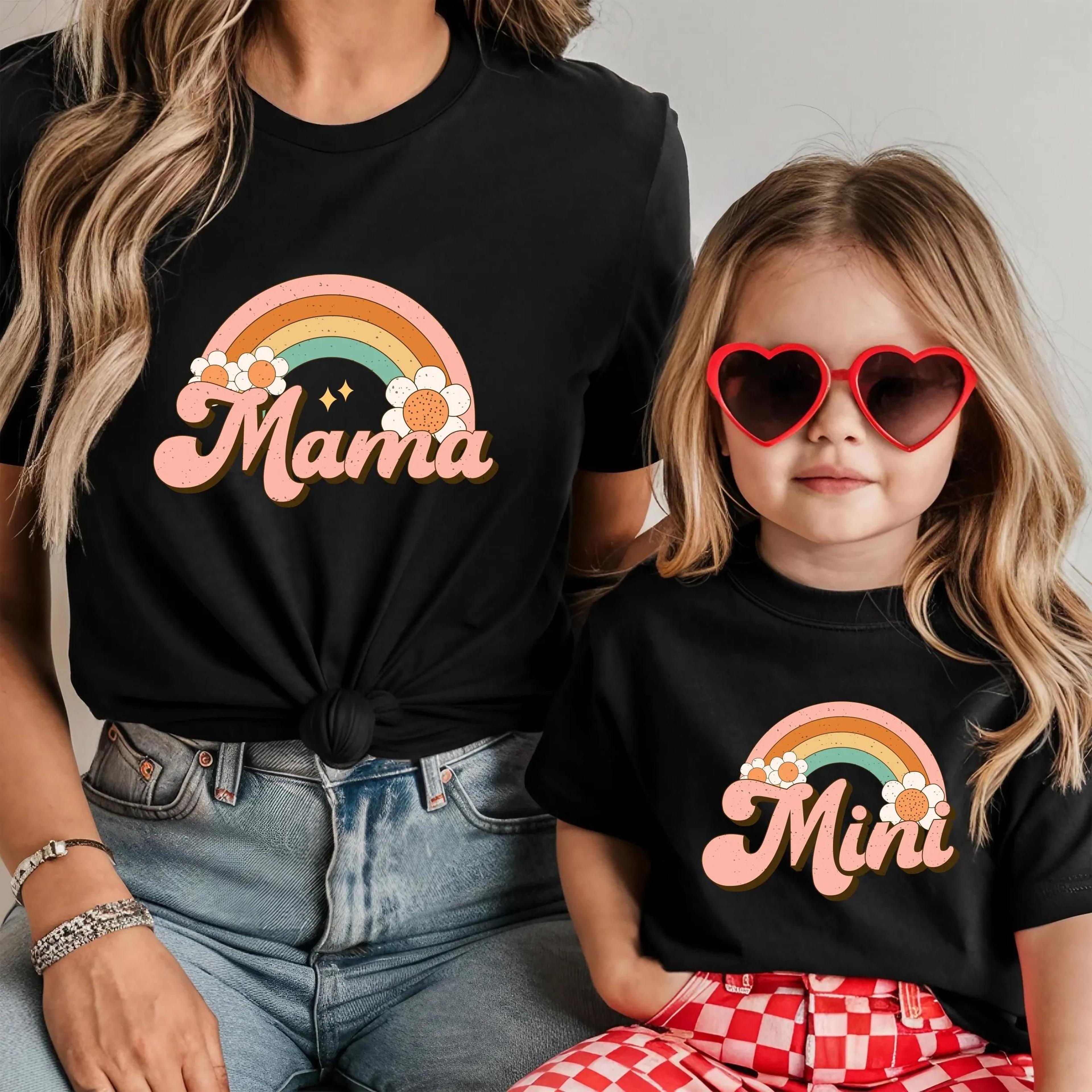Mama Mini Matching Shirts Mommy And Me Rainbow Shirts Retro Mama Mini Tee Mother Daughter Matching  1