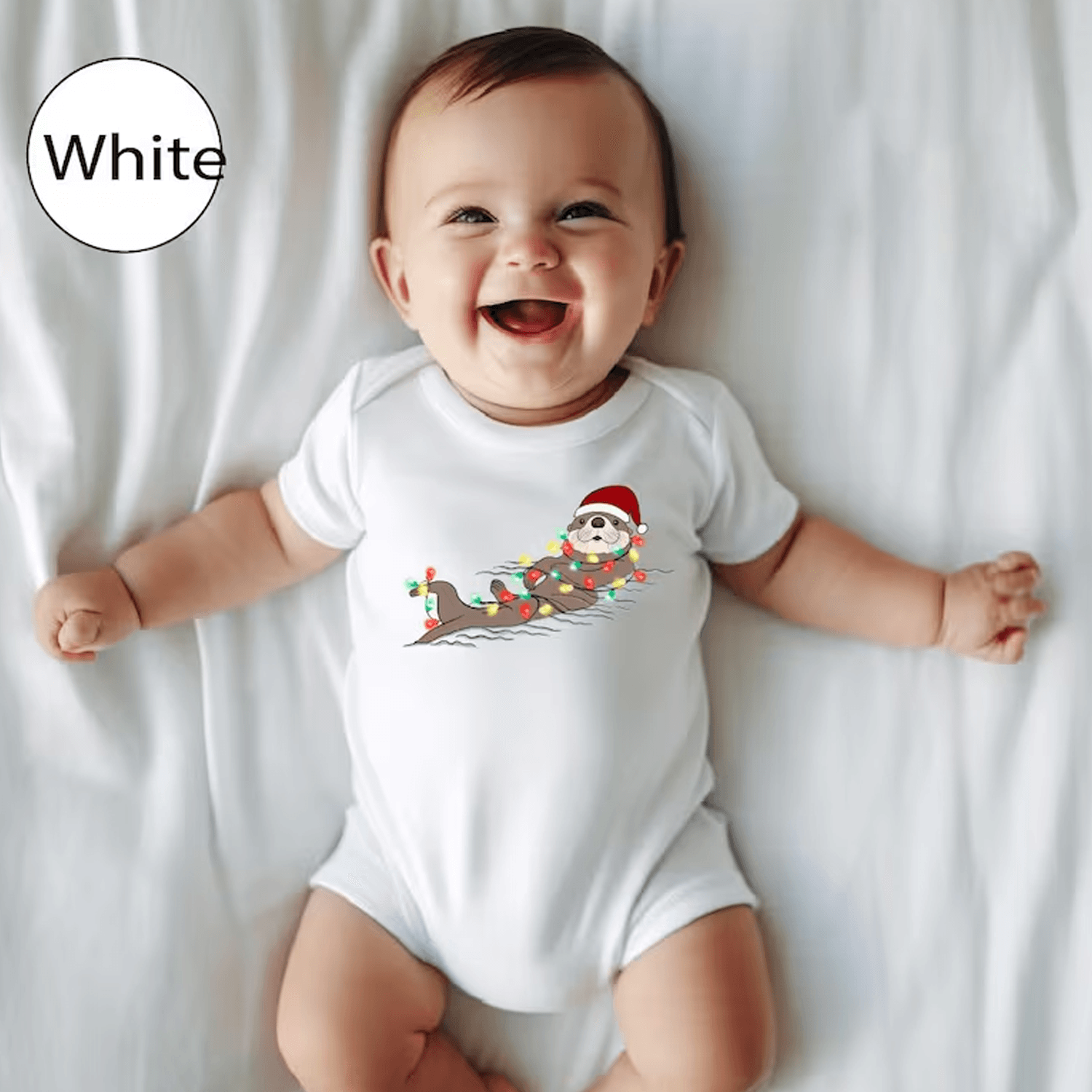 custom otter christmas lights toddler shirt, otter christmas kids tee, baby bodysuit, personalized holiday gift