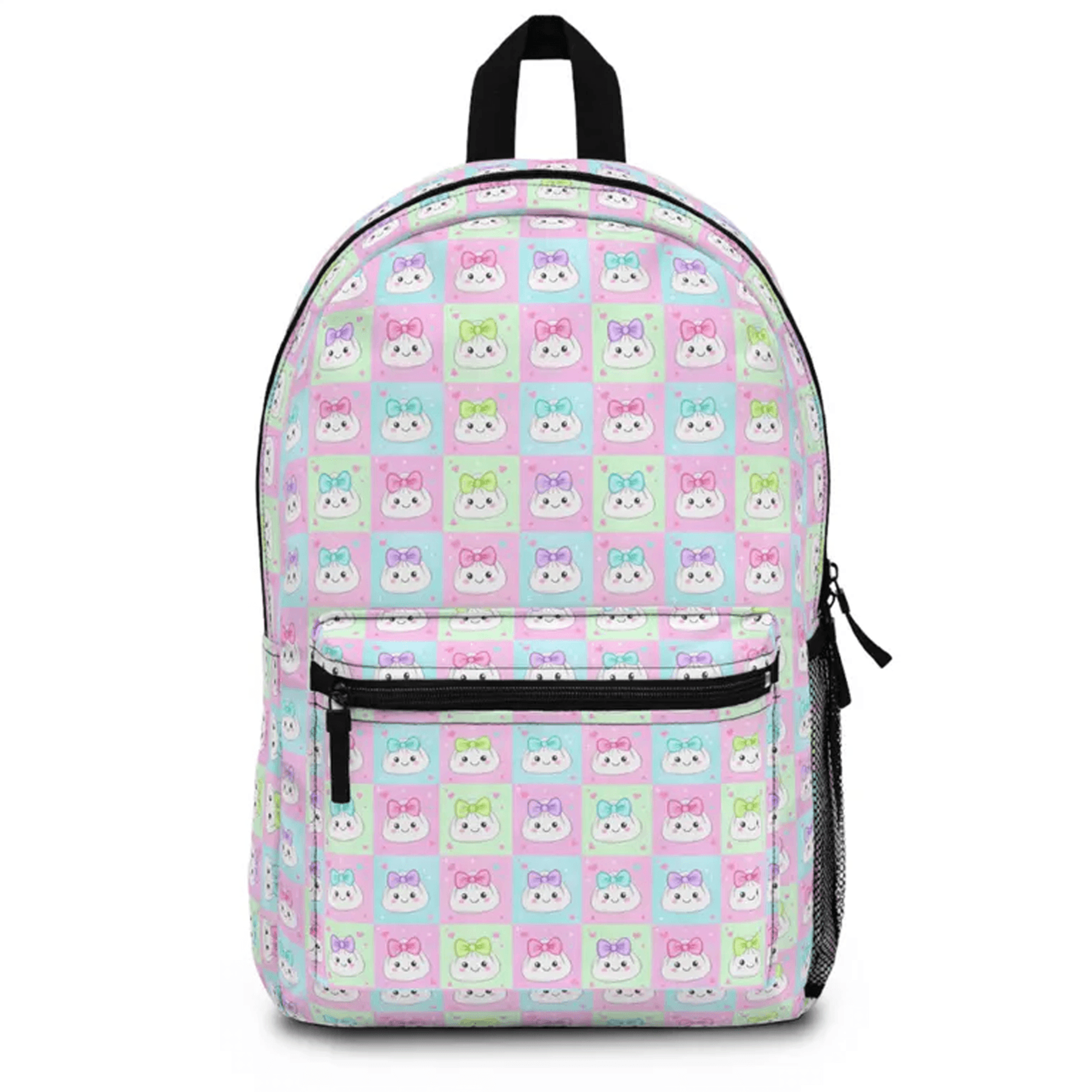 cute kawaii dumpling backpack, personalized school bag for girls, smiling food kids bookbag, back to school gift