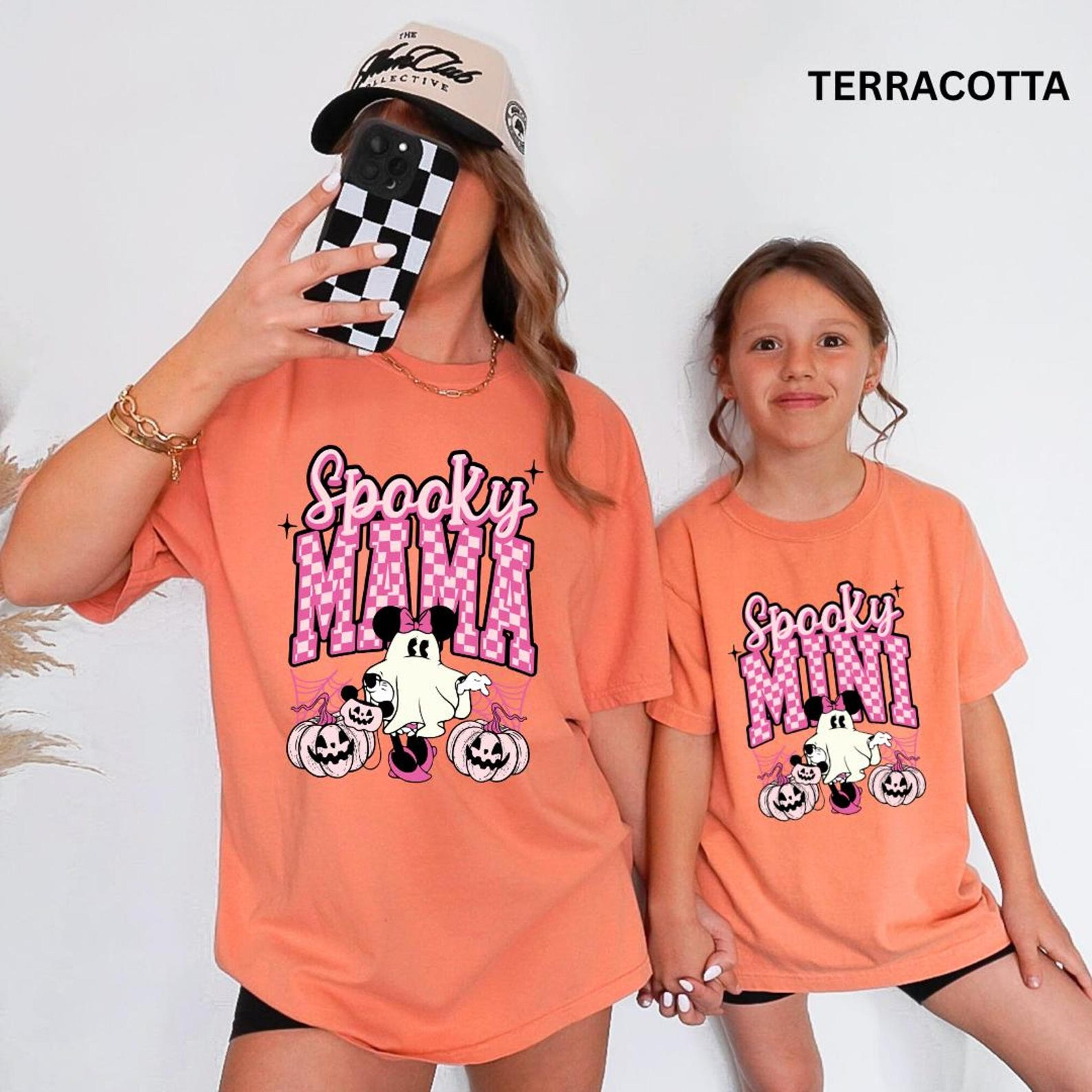 mommy and me halloween shirts, comfort colors mother daughter tees, cute mouse ghost matching family fall outfit