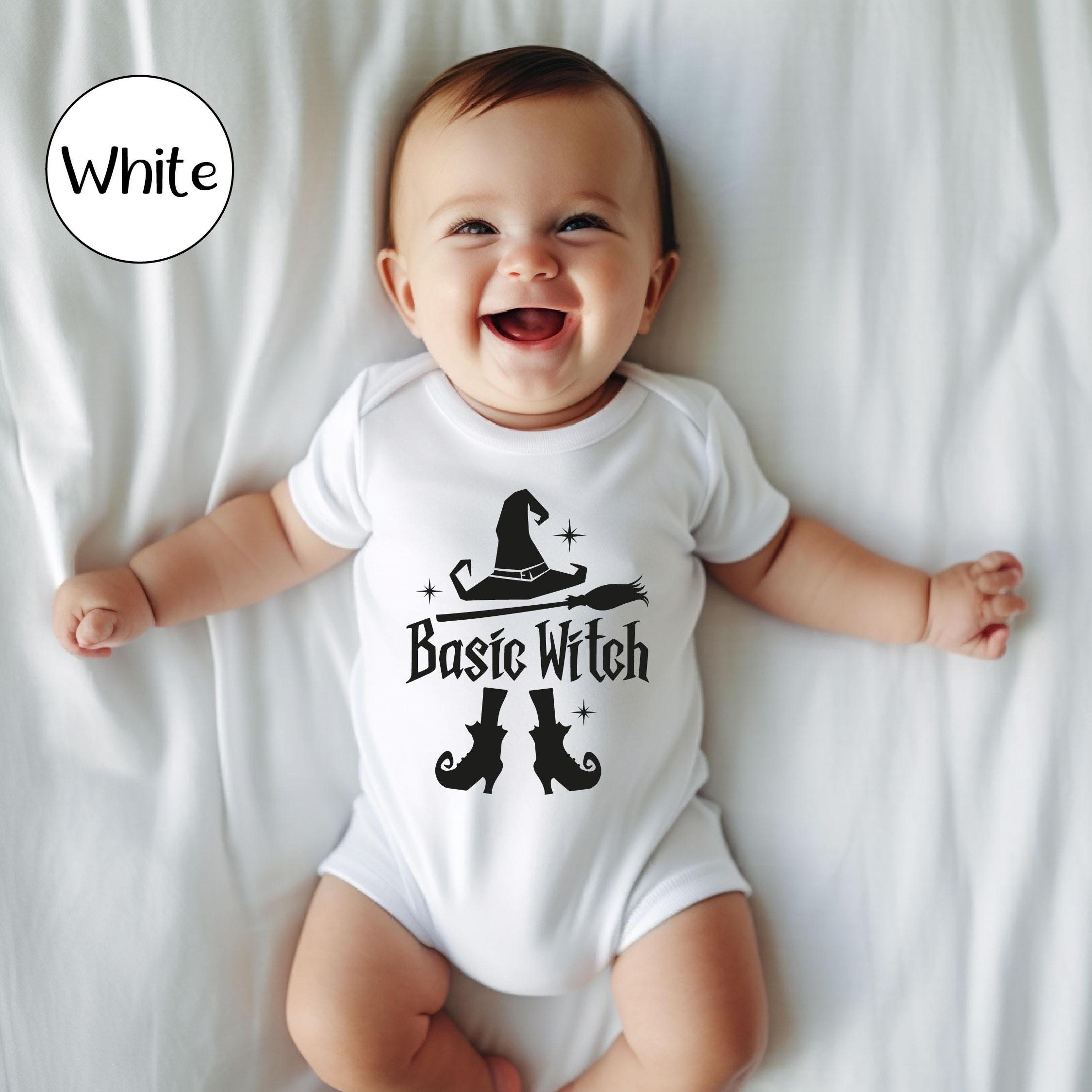 basic witch halloween baby bodysuit, funny witch infant outfit, spooky baby shirt, first halloween gift for baby