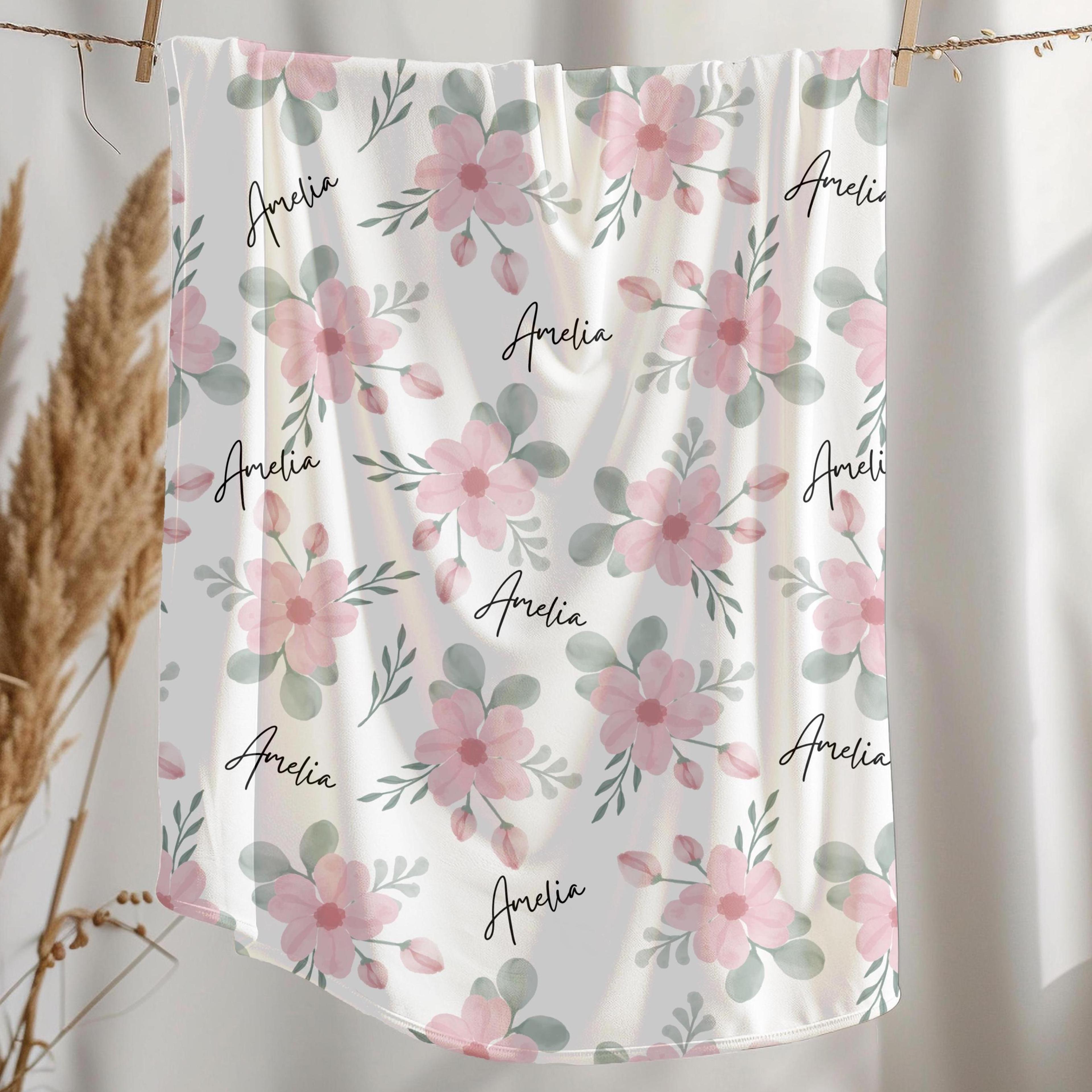 personalized pink blanket with custom name, soft plush throw for girls, cozy bedroom decor, birthday & christmas gift