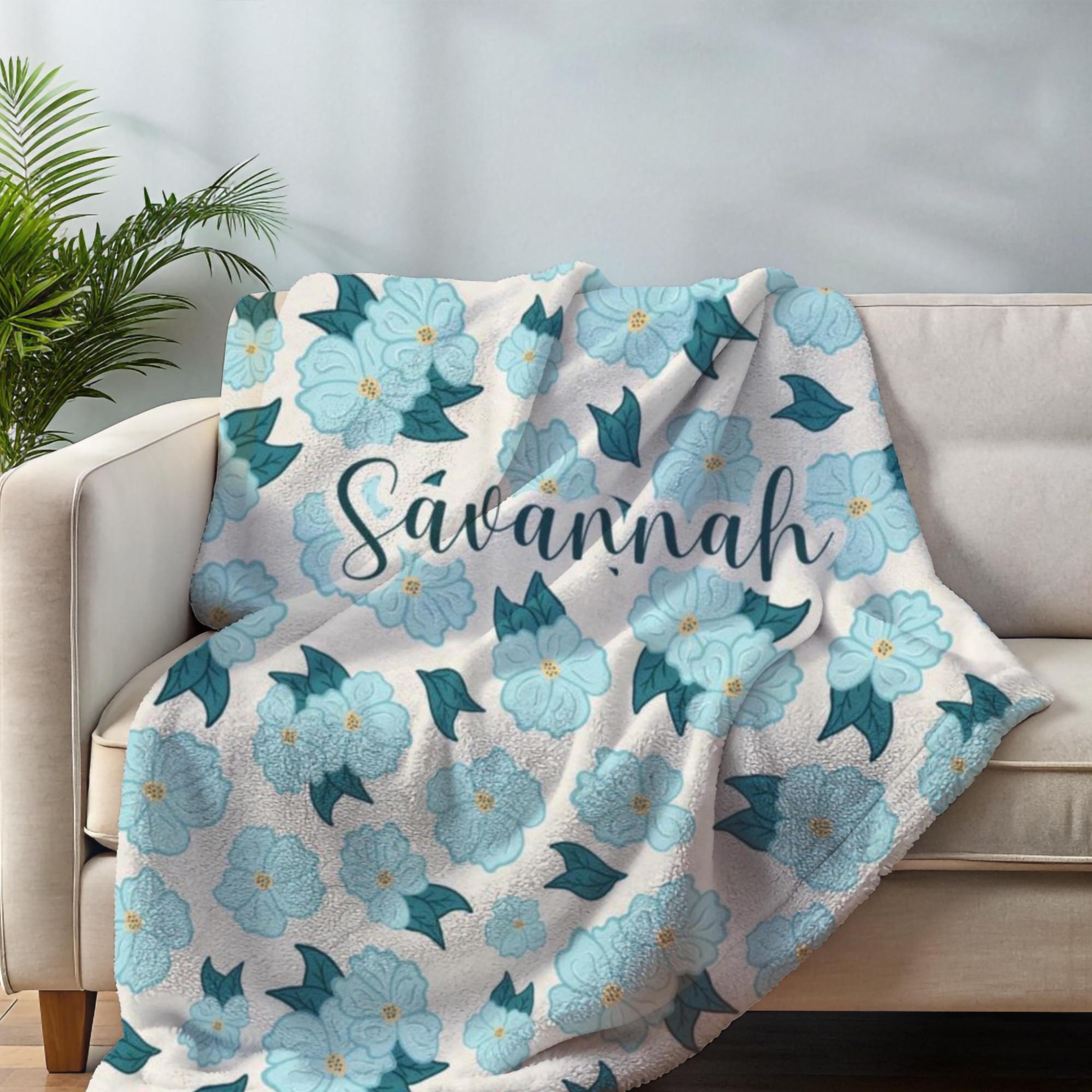 personalized floral velveteen plush blanket, custom name flower throw, bridal shower wedding keepsake & cozy gift for he