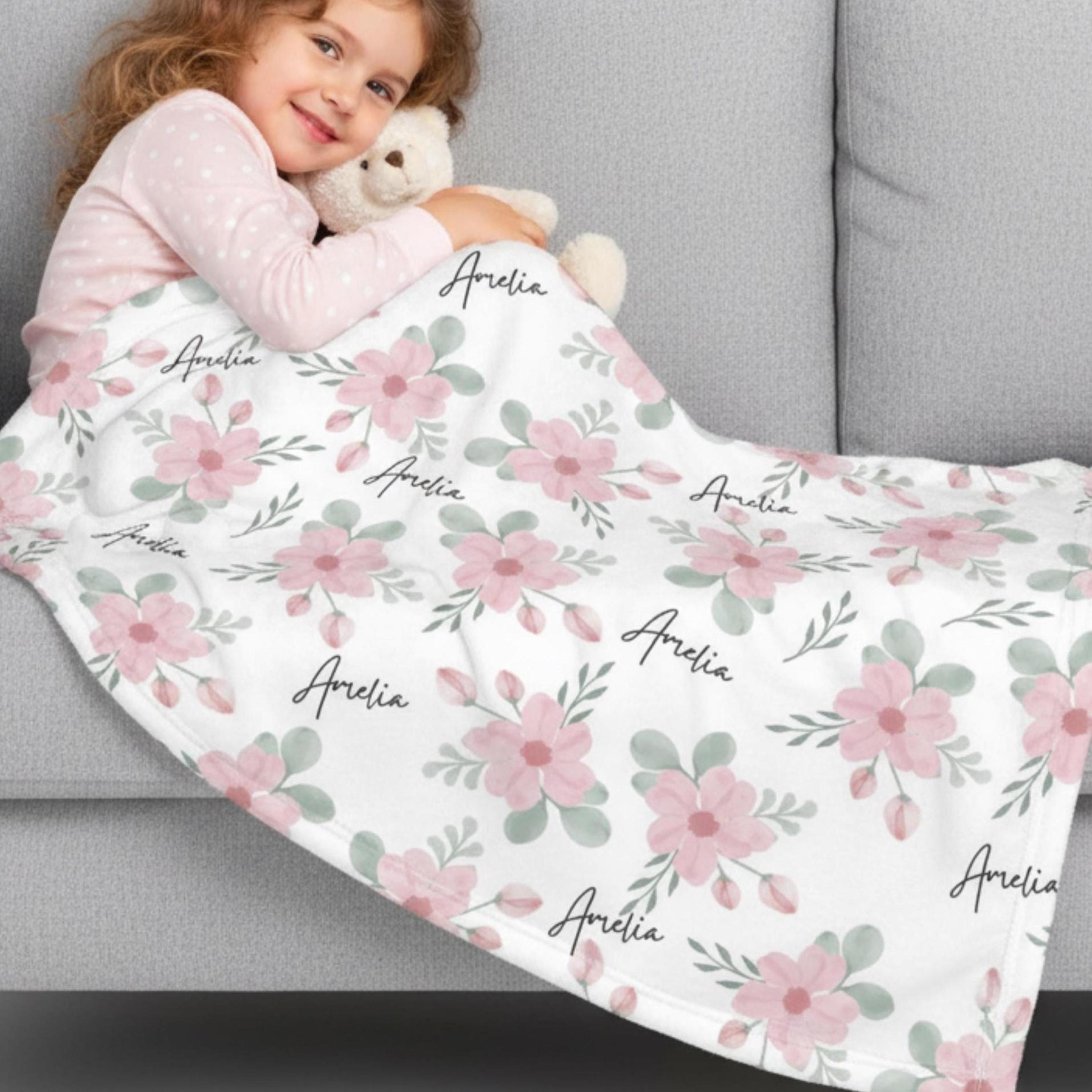 personalized pink plush blanket with custom name, soft cozy throw for girls, daughter birthday gift & bedroom decor