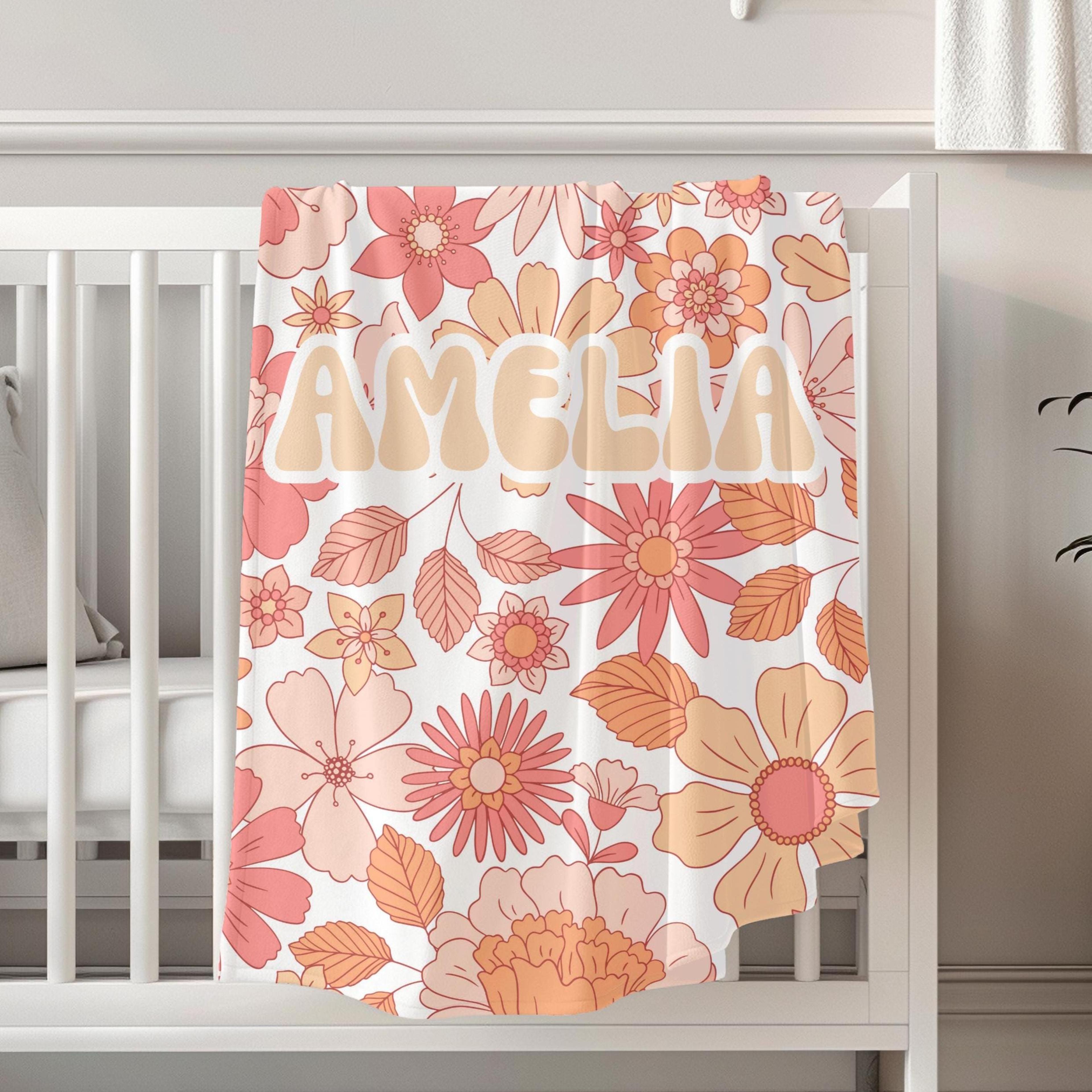 personalized retro minky blanket, custom name groovy plush throw, colorful kids bedroom decor, birthday & baby shower gi