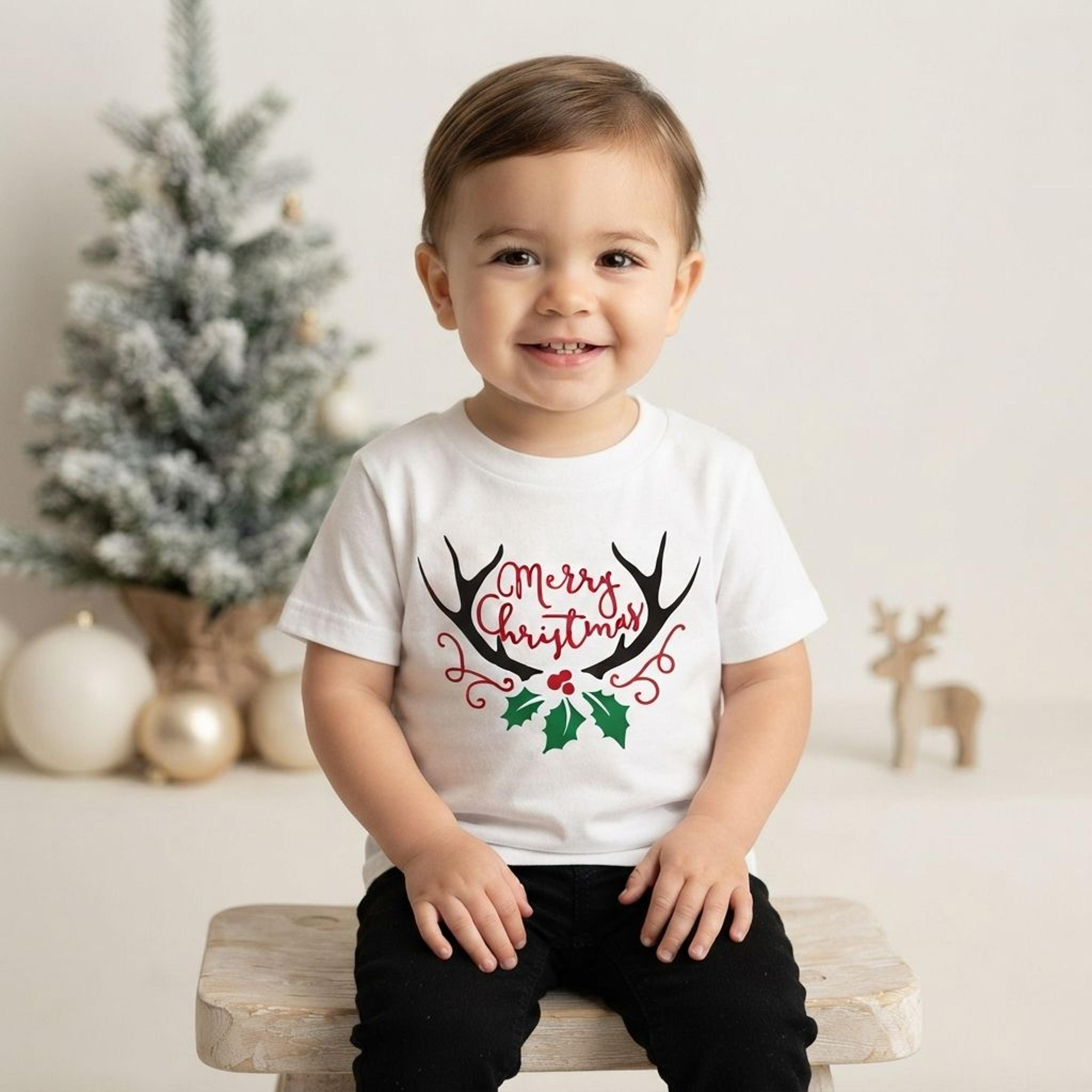 baby boy merry christmas bodysuit, reindeer antler holiday onesie, newborn christmas outfit, boys christmas gift