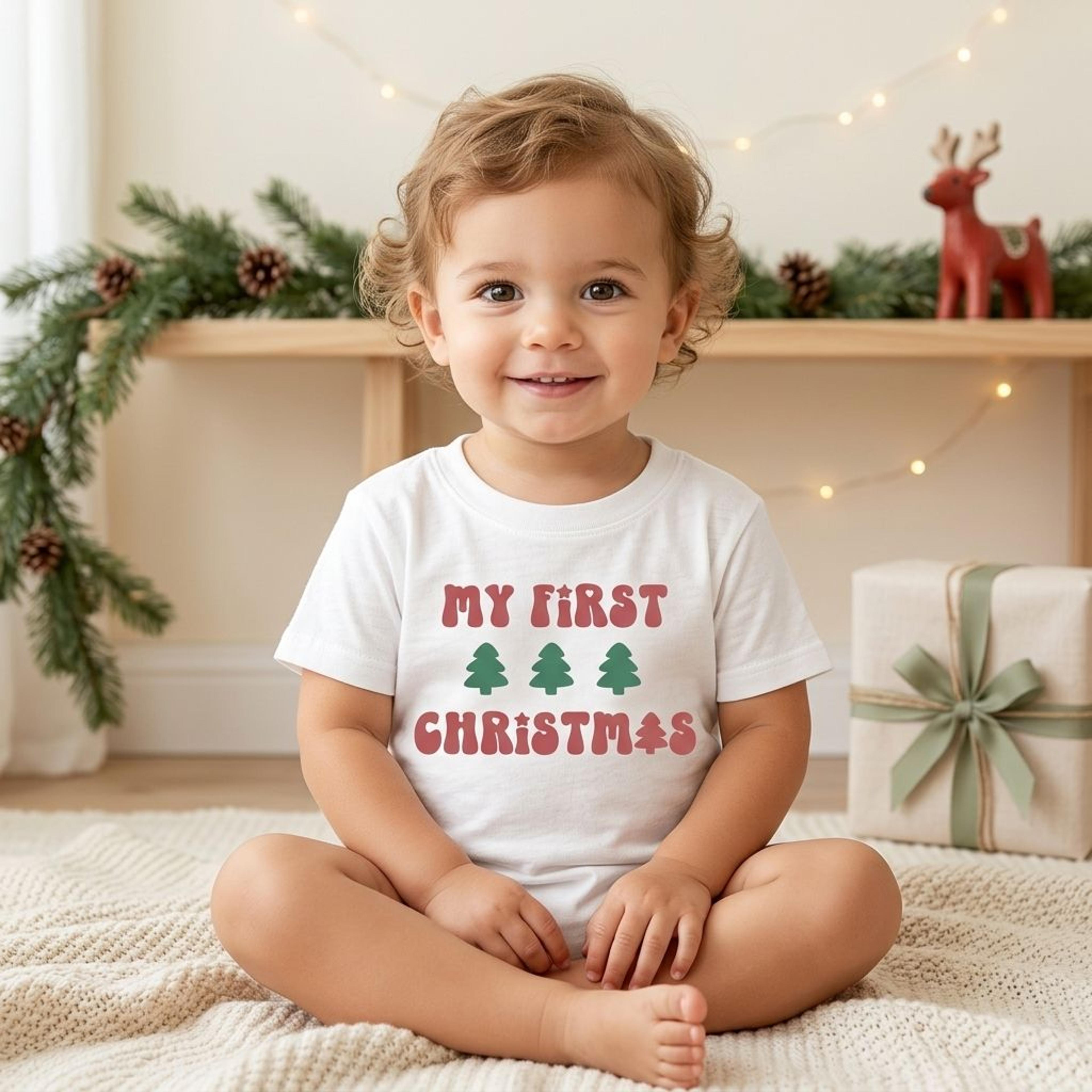 my first christmas baby bodysuit, heathered oatmeal holiday onesie, baby christmas shirt, first xmas outfit gift