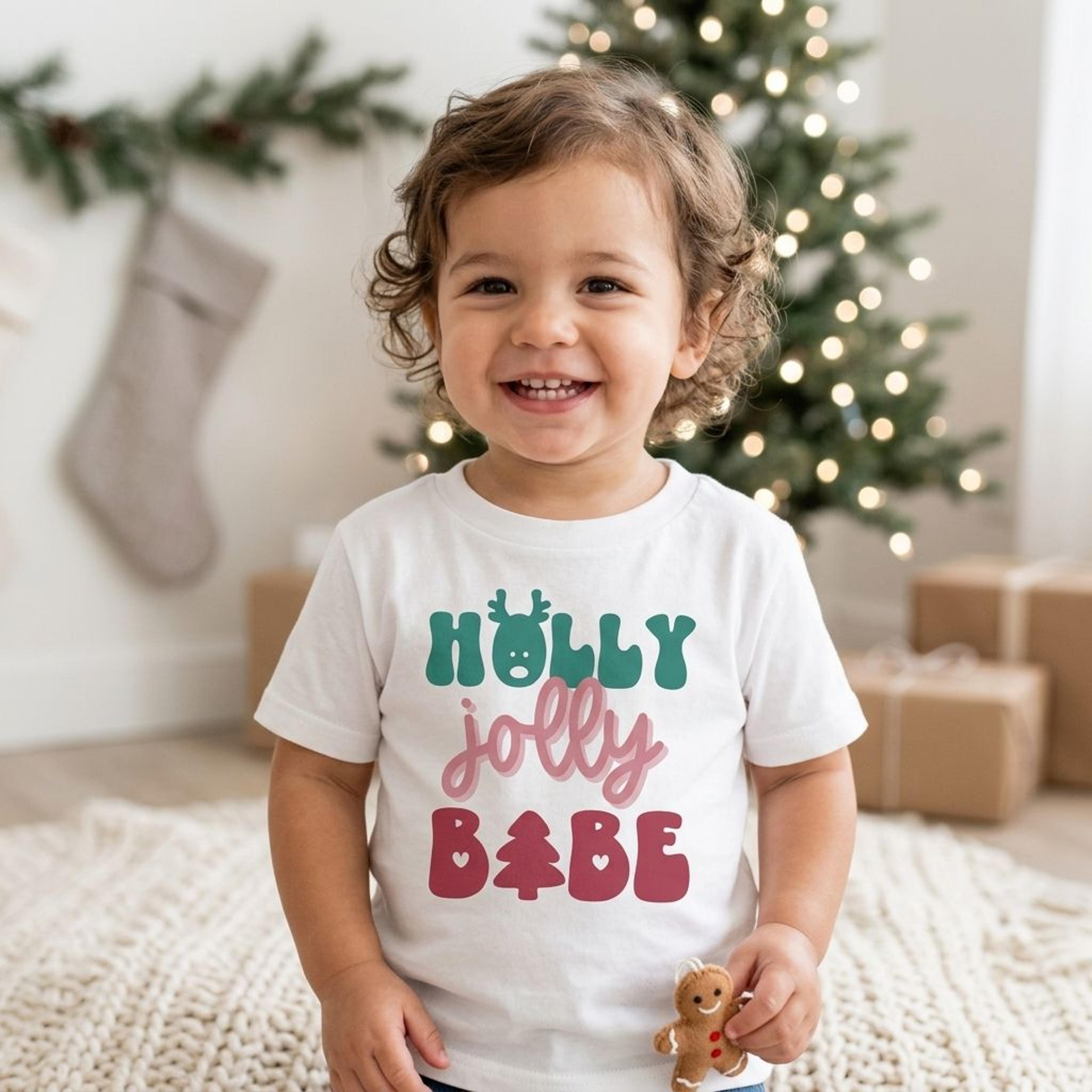 holly jolly babe christmas bodysuit, retro baby holiday shirt, toddler christmas tee, reindeer xmas outfit gift
