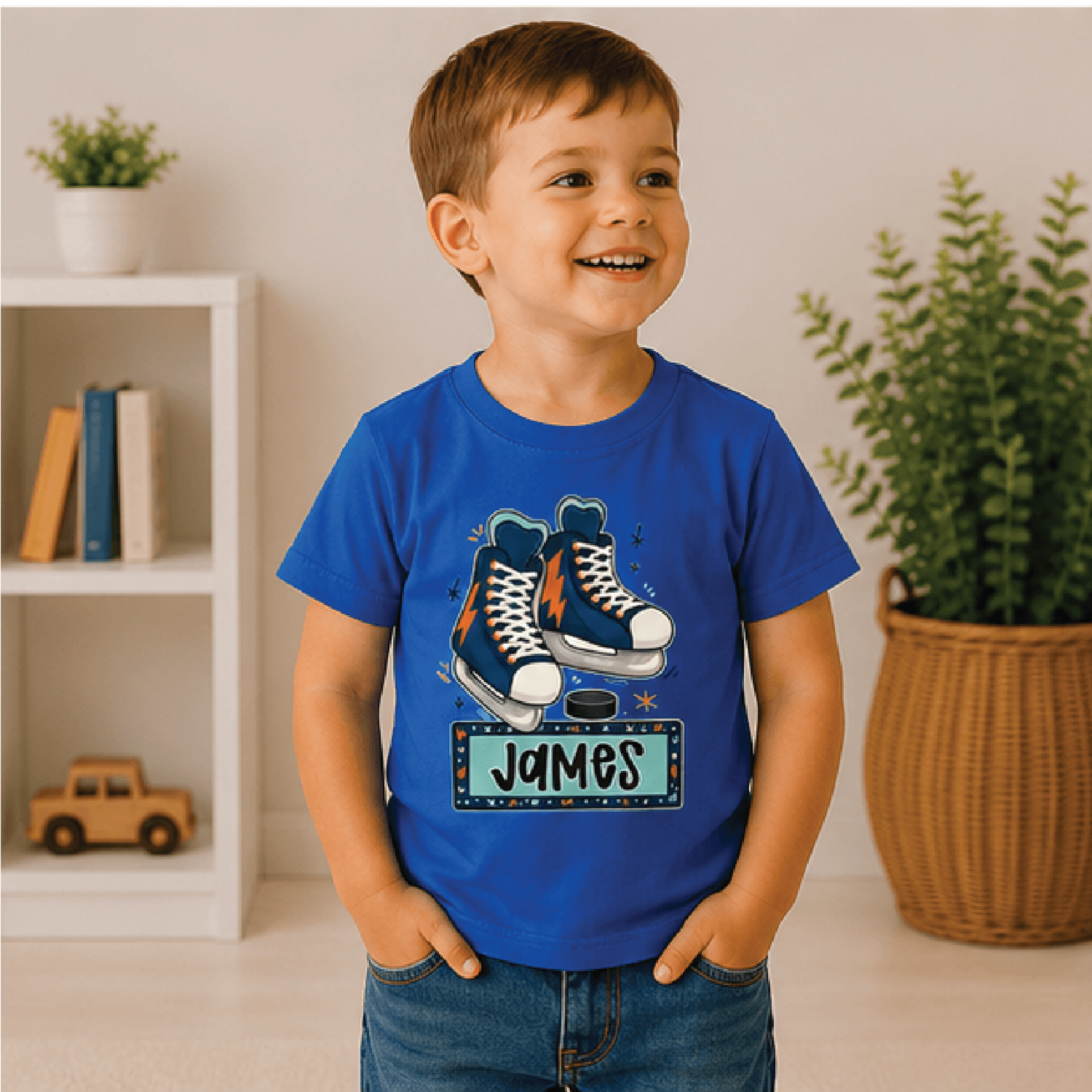 Personalized Hockey Shirt Custom Name Ice Skates Toddler Tee Hockey Player Kids Shirt Ice Hockey Bi 2